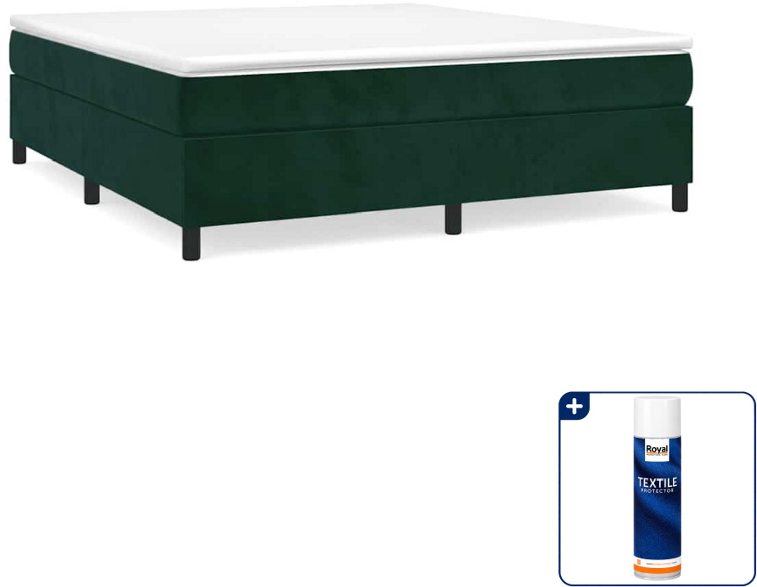 vidaXL Kingsize boxspring met matras - 180 x 200 cm - donkergroen - Inclusief textielbeschermer 500 ml Wit