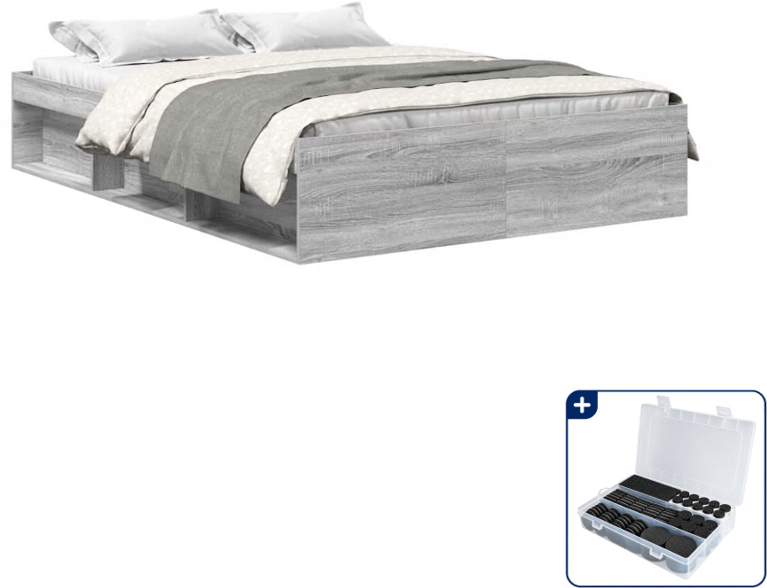 vidaXL bedframe - 120 x 200 cm - grijs sonoma eikenkleurig - Inclusief antikrasvilt 177-delig Bruin