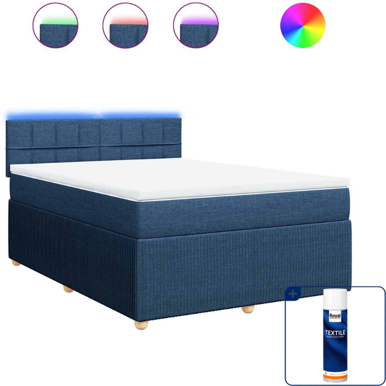 vidaXL boxspring met matras - Small double - 140 x 200 cm - blauw - Inclusief textielbeschermer 500 ml