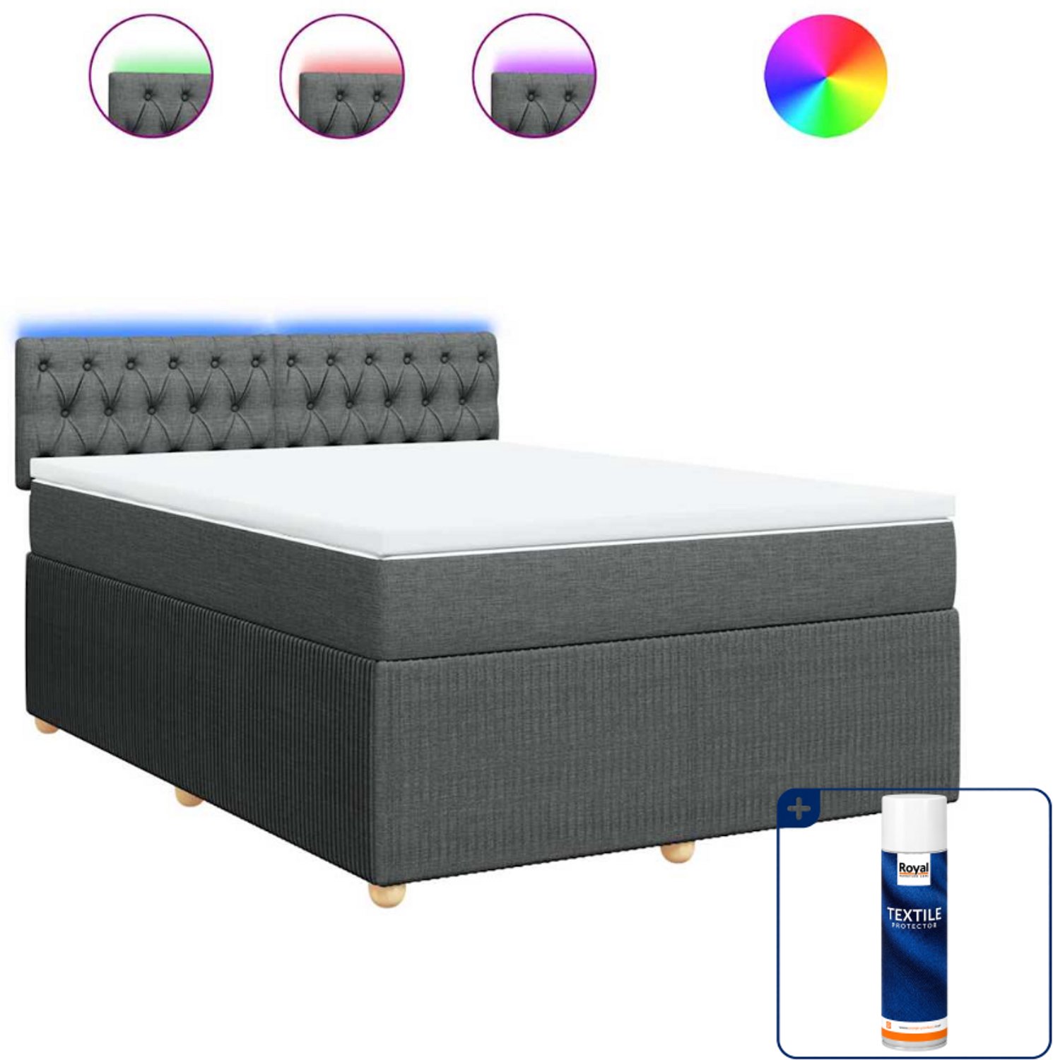 vidaXL boxspring met matras - Small double - 140 x 200 cm - donkergrijs - Inclusief textielbeschermer 500 ml
