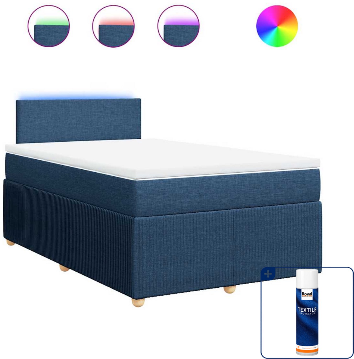 vidaXL boxspring met matras - 120 x 190 cm - stof - blauw - Inclusief textielbeschermer 500 ml