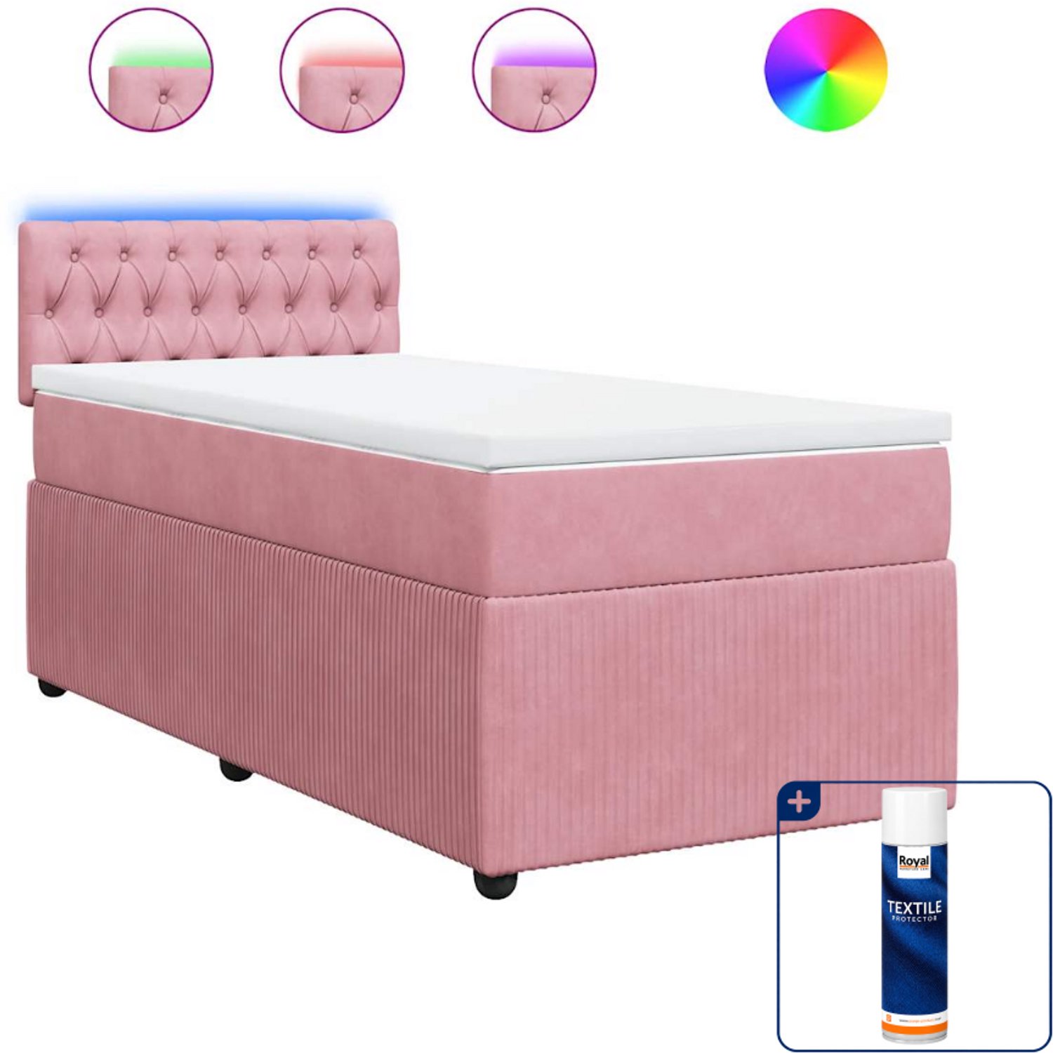 vidaXL Boxspring - 90 x 200 cm - fluweel - roze - Inclusief textielbeschermer 500 ml