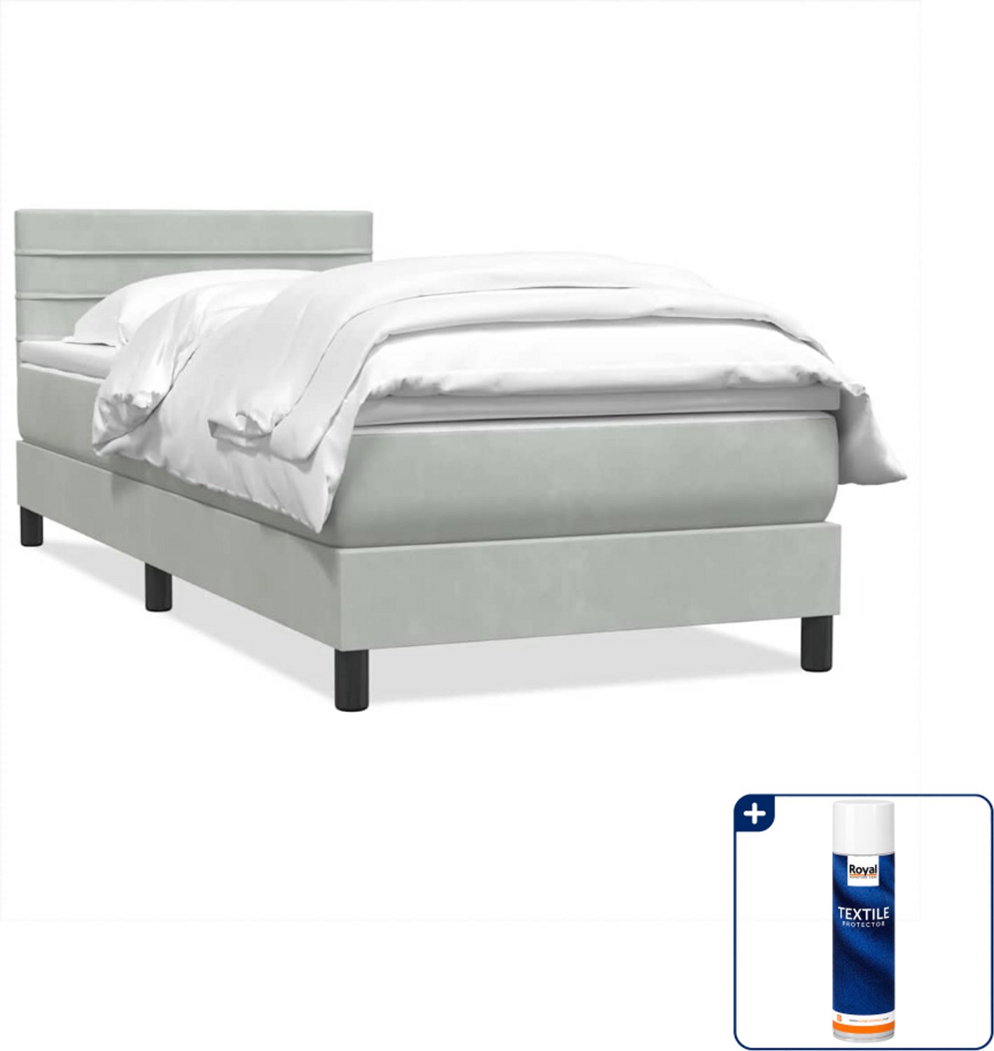 vidaXL boxspring met matras - 80 x 210 cm - fluweel - lichtgrijs - Inclusief textielbeschermer 500 ml