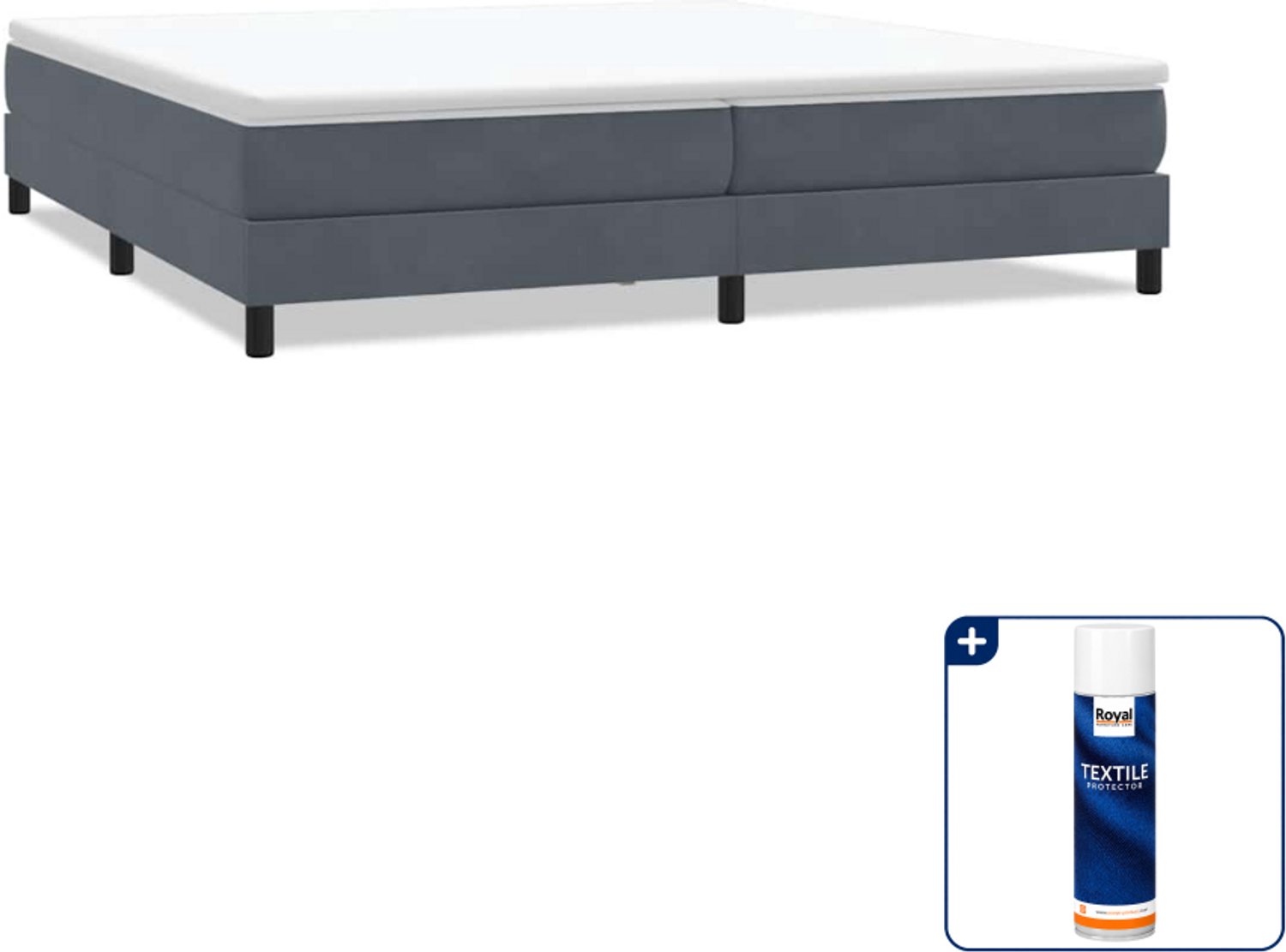 vidaXL boxspringbed - 200 x 210 cm - fluweel - donkergrijs - Inclusief textielbeschermer 500 ml