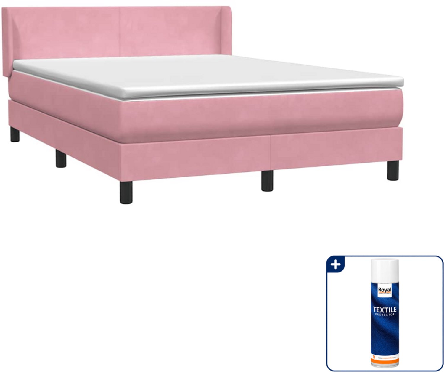vidaXL boxspring Small double - 140 x 220 cm - fluweel - roze - Inclusief textielbeschermer 500 ml Bruin