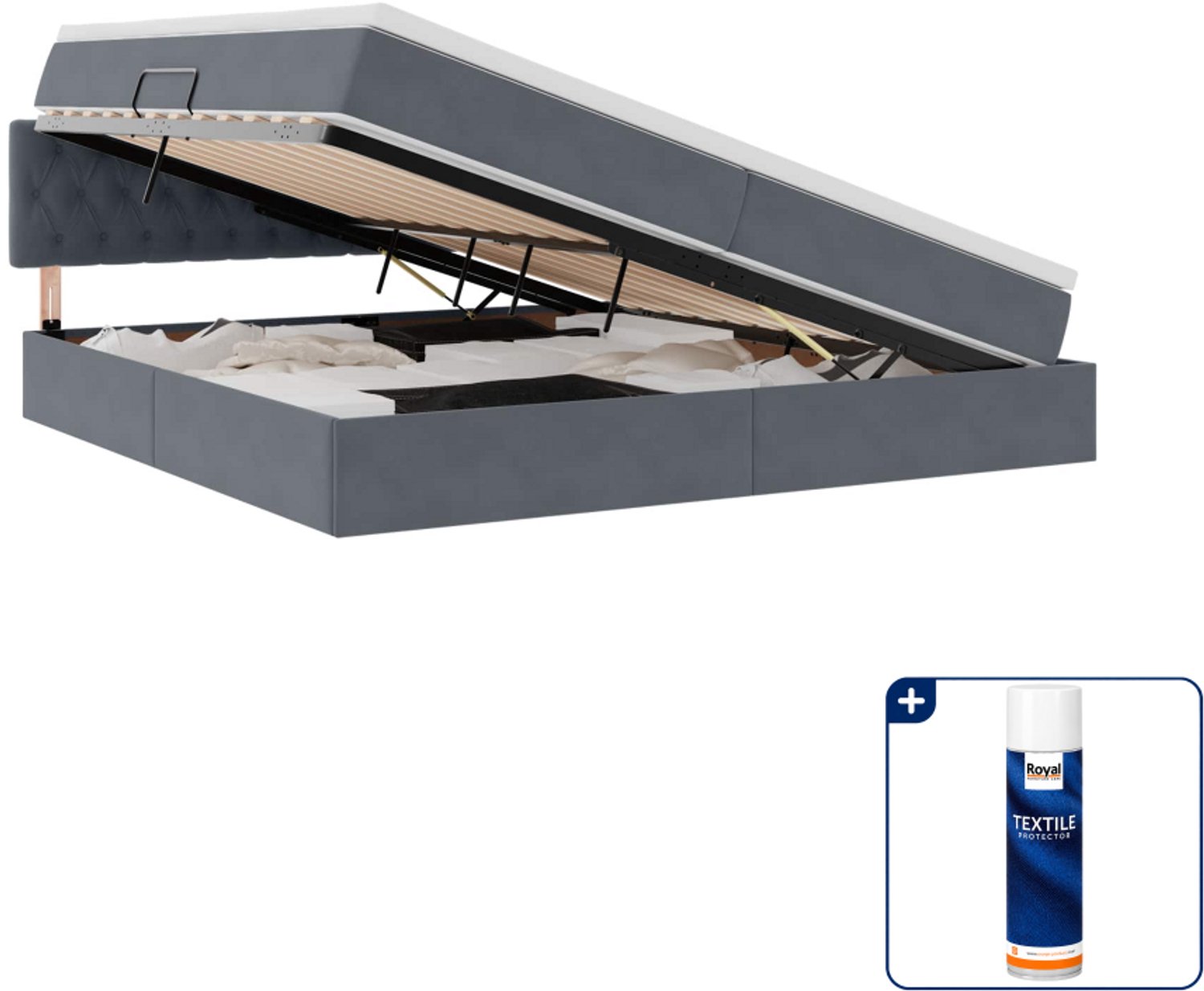 vidaXL opslagbed met matras - 200 x 200 cm - fluweel - donkergrijs - Inclusief textielbeschermer 500 ml