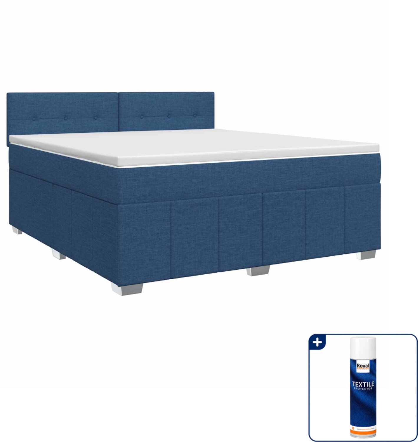 vidaXL Boxspringbed - 140 x 190 cm - blauw - Inclusief textielbeschermer 500 ml