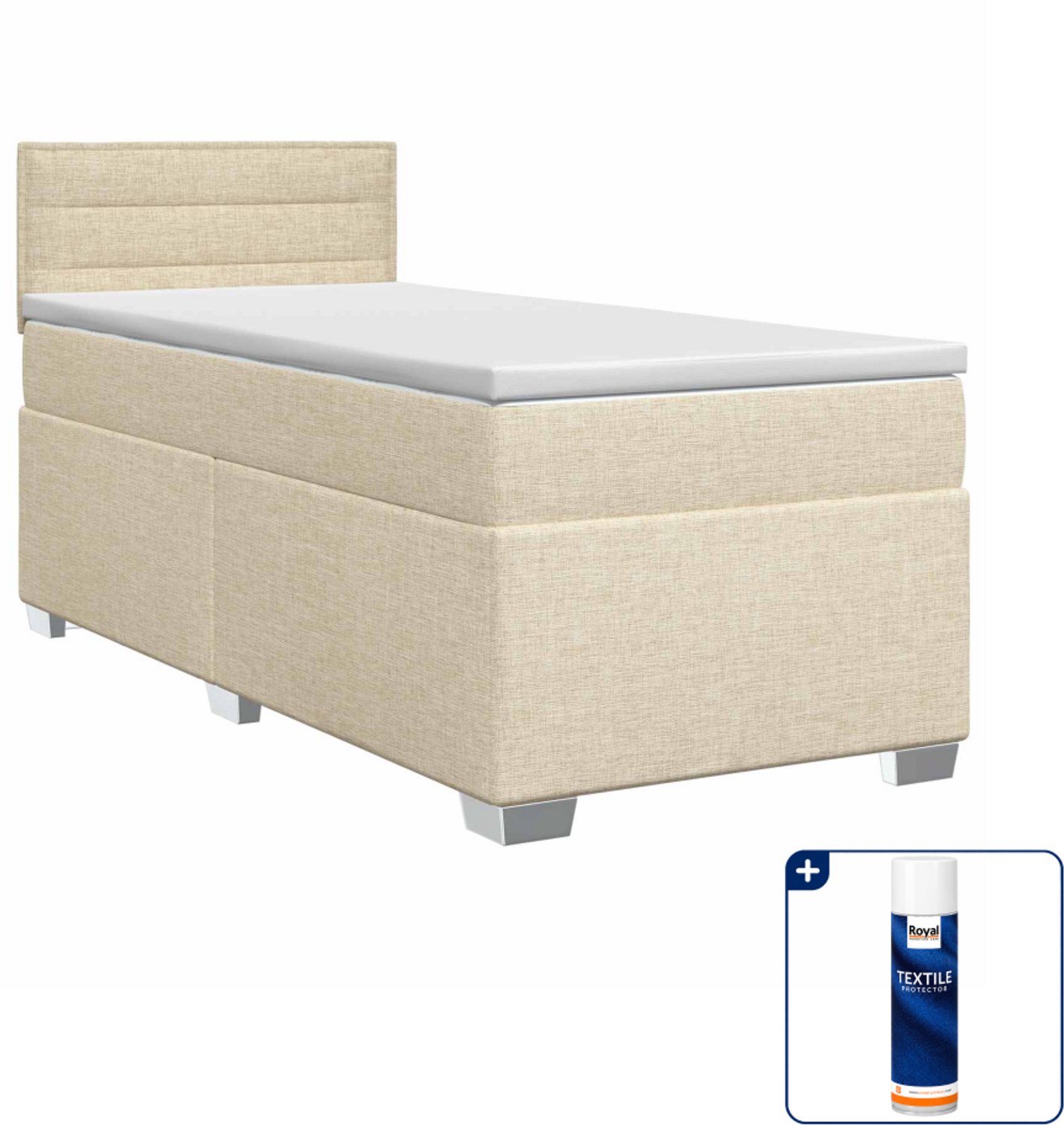 vidaXL boxspringbed met matras - 90 x 200 cm - stof - crèmekleurig - Inclusief textielbeschermer 500 ml