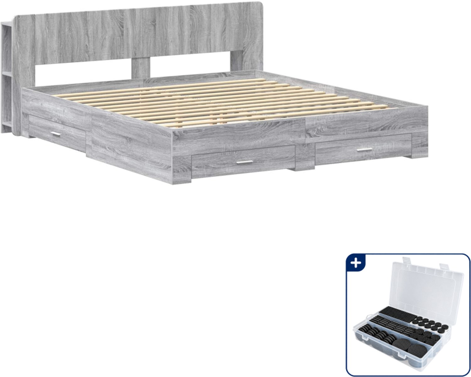 vidaXL bedframe - 200 x 200 cm - bewerkt hout - grijs sonoma - Inclusief antikrasvilt 177-delig