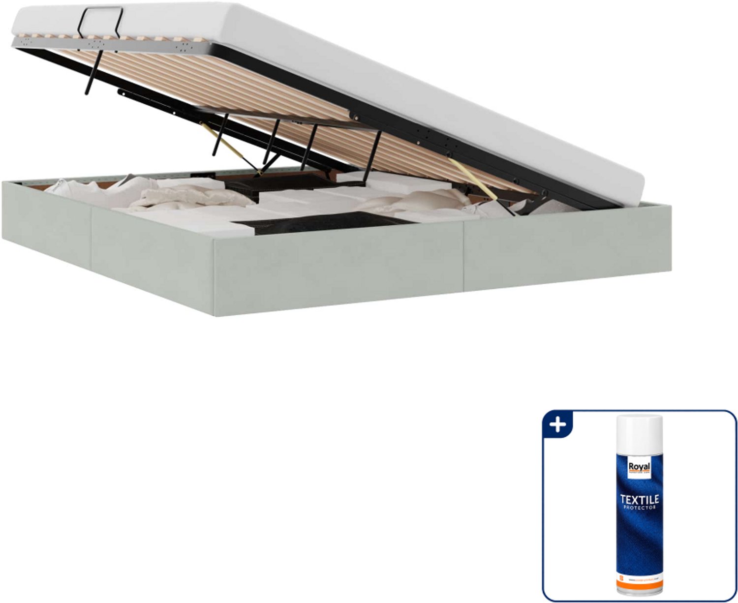 vidaXL ottoman bedframe Queensize - 160 x 200 cm - fluweel - lichtgrijs - Inclusief textielbeschermer 500 ml