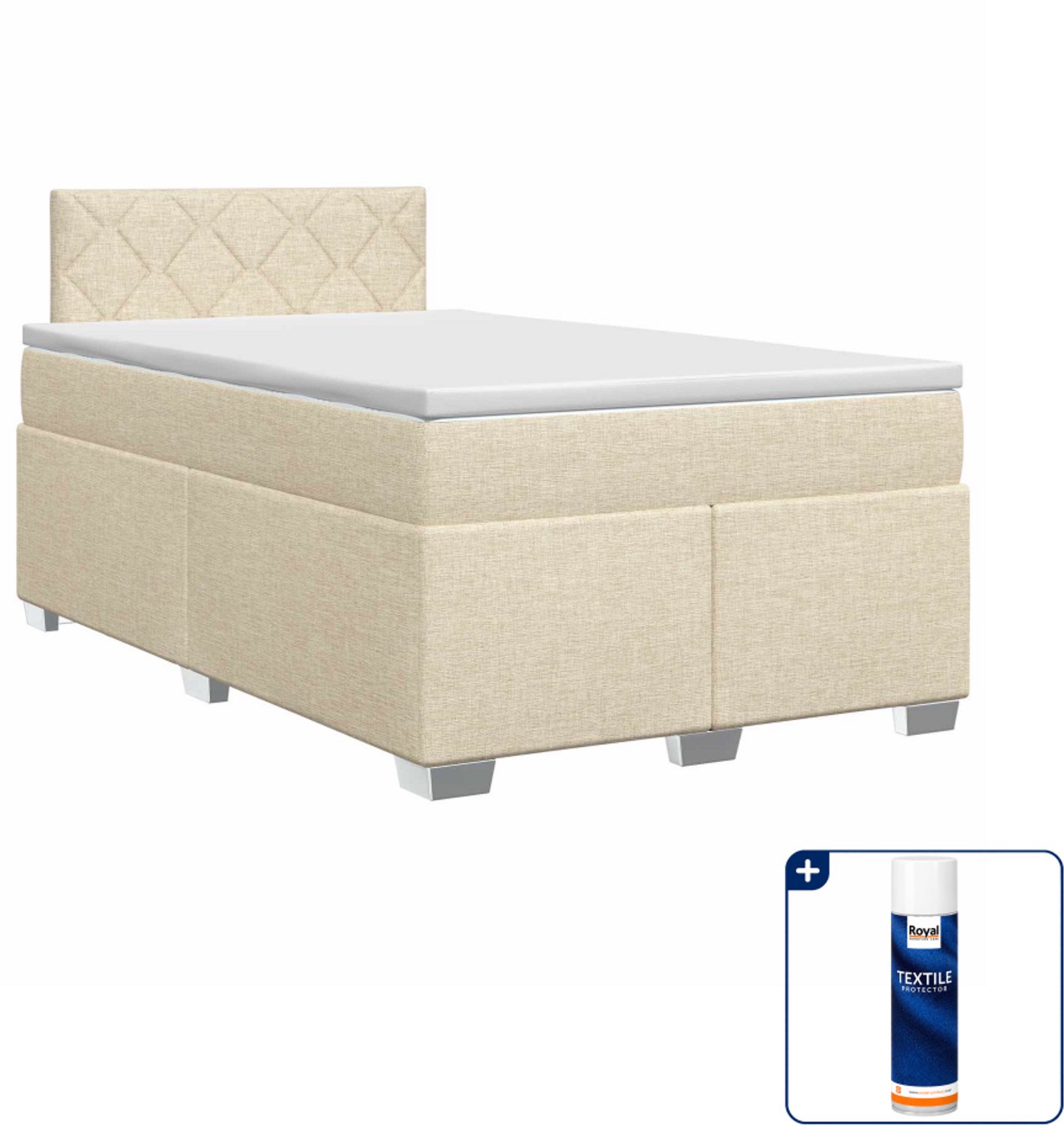 vidaXL boxspringbed met matras - 120 x 200 cm - stof - crèmekleurig - Inclusief textielbeschermer 500 ml