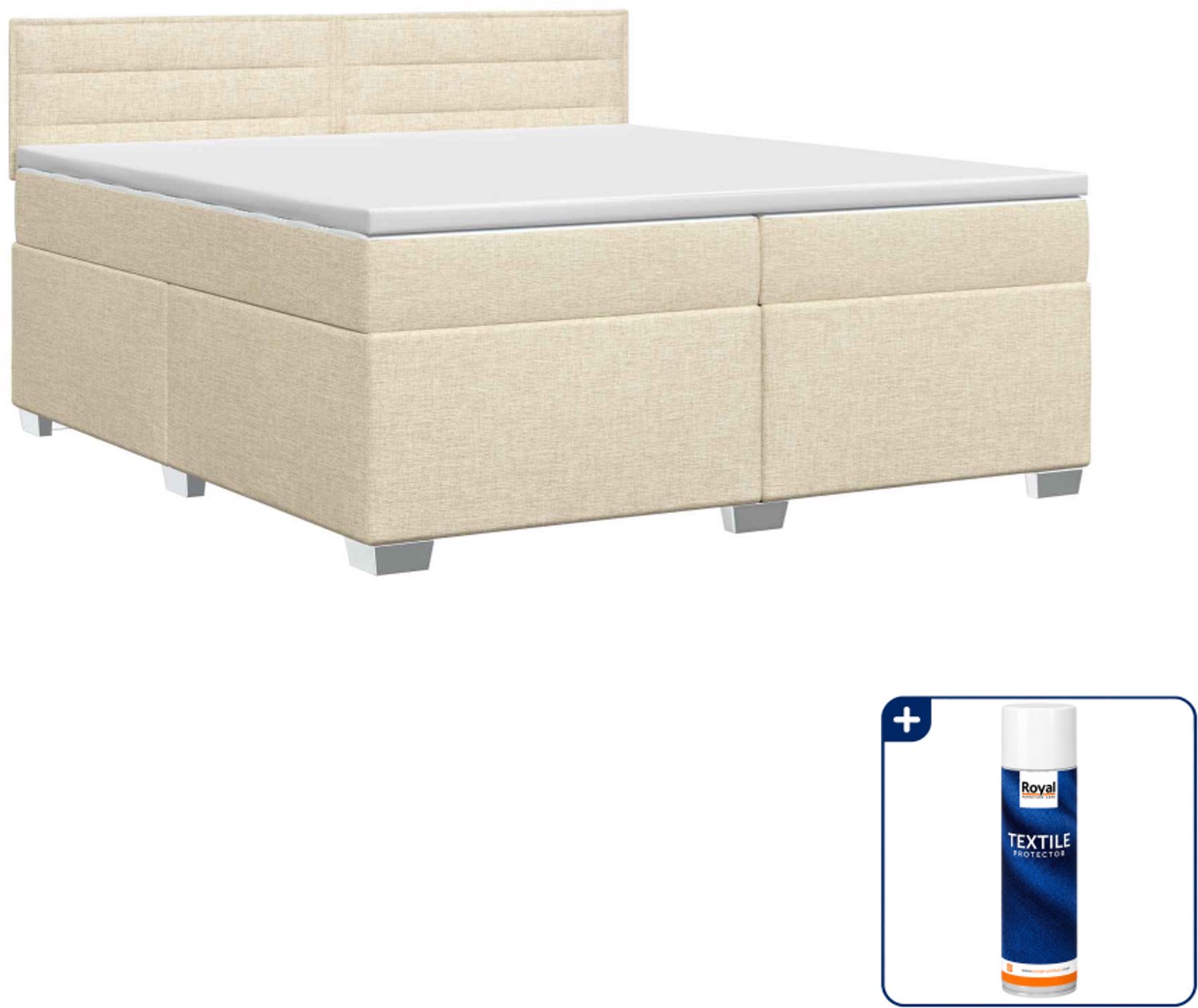 vidaXL boxspringbed - 200 x 200 cm - crèmekleurig - Inclusief textielbeschermer 500 ml