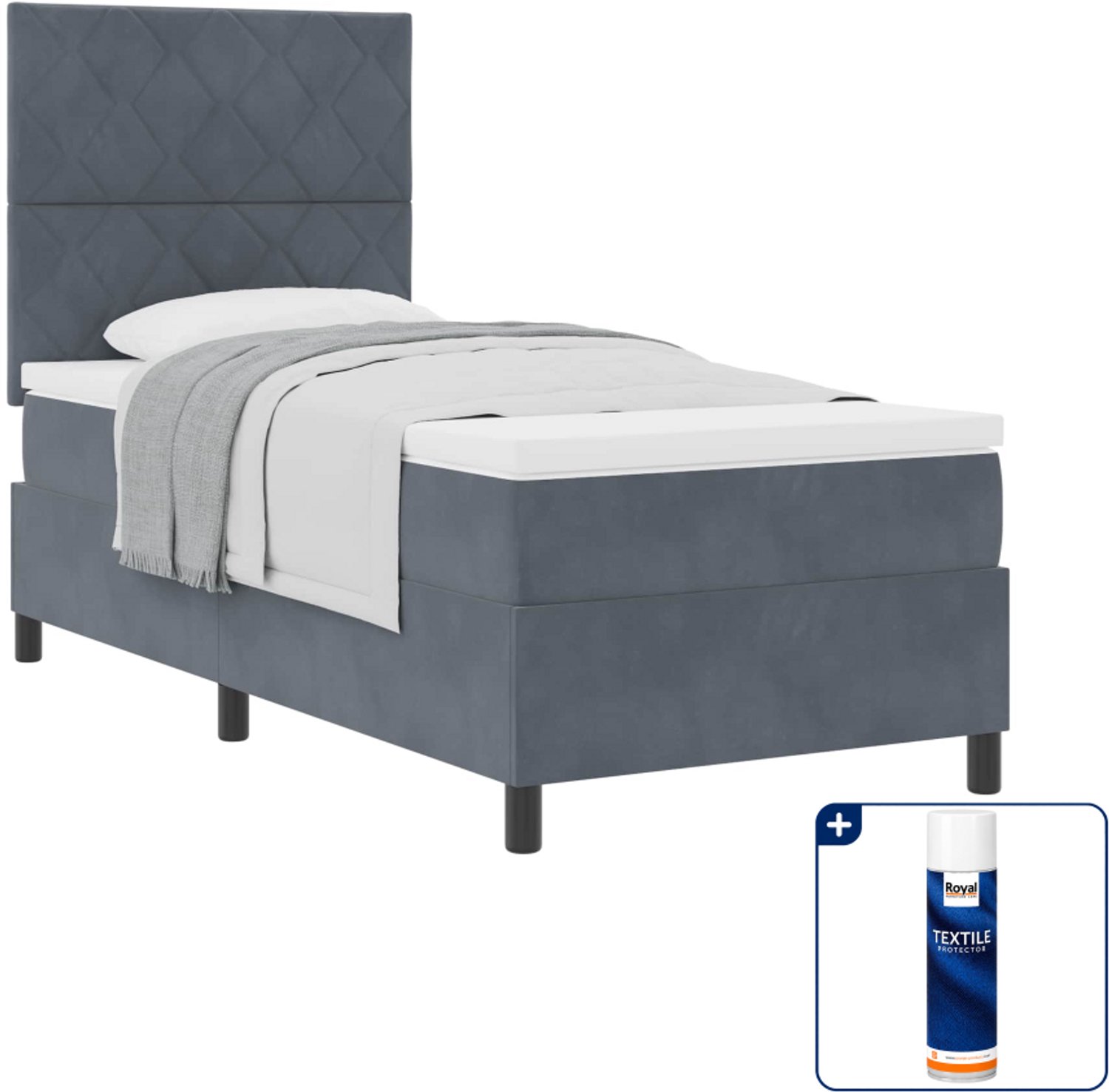 vidaXL boxspringbed - 90 x 190 cm - fluweel - donkergrijs - Inclusief textielbeschermer 500 ml
