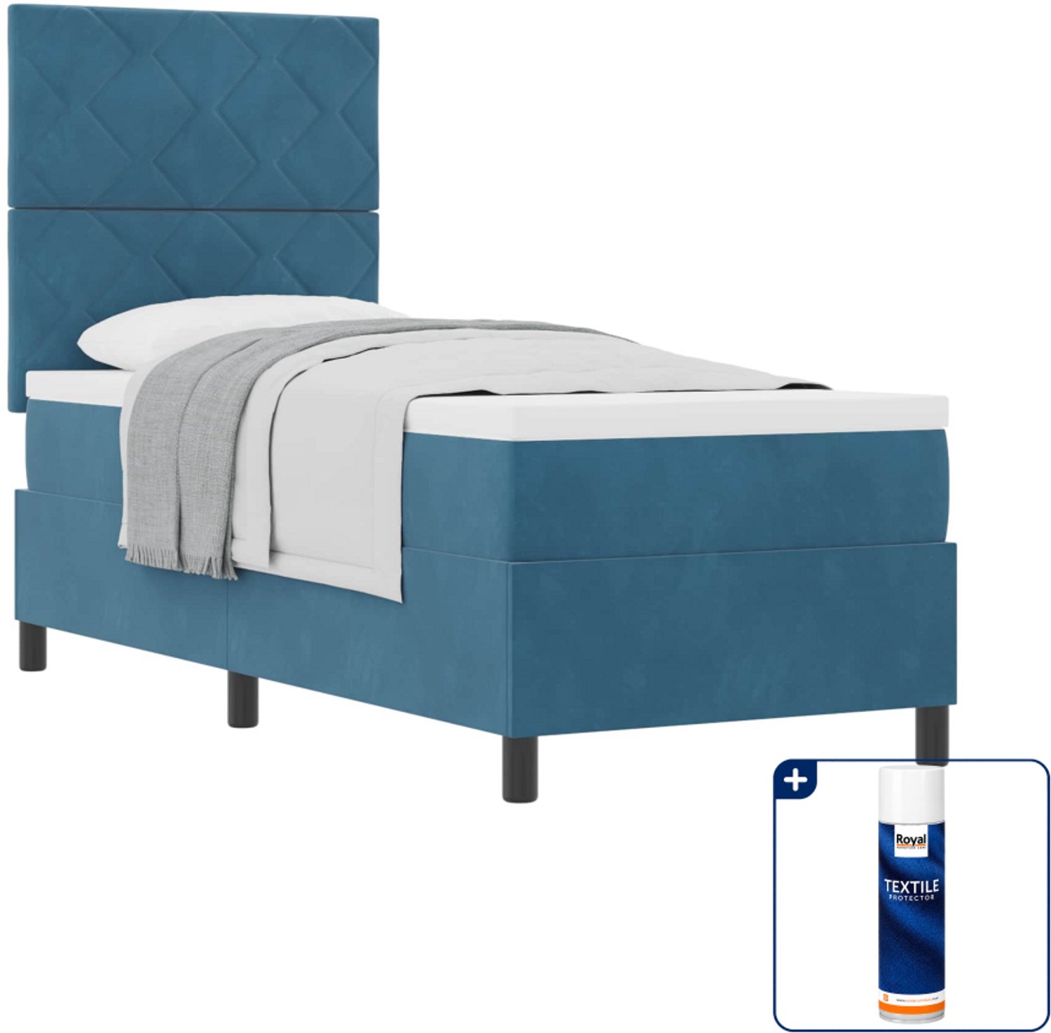 vidaXL Boxspringbed - 80 x 200 cm - fluweel - donkerblauw - Inclusief textielbeschermer 500 ml