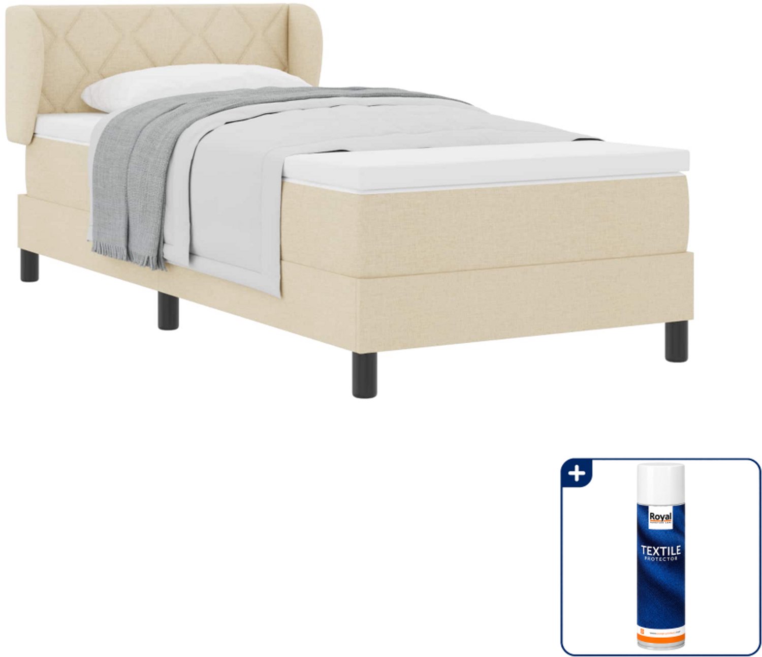 vidaXL boxspringbed - 100 x 200 cm - stof - crème - Inclusief textielbeschermer 500 ml