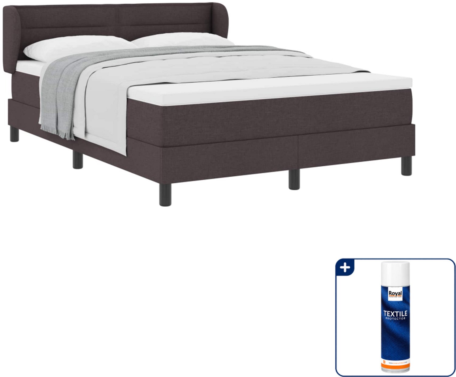 vidaXL boxspringbed - Queensize - 160 x 200 cm - donkerbruin - Inclusief textielbeschermer 500 ml