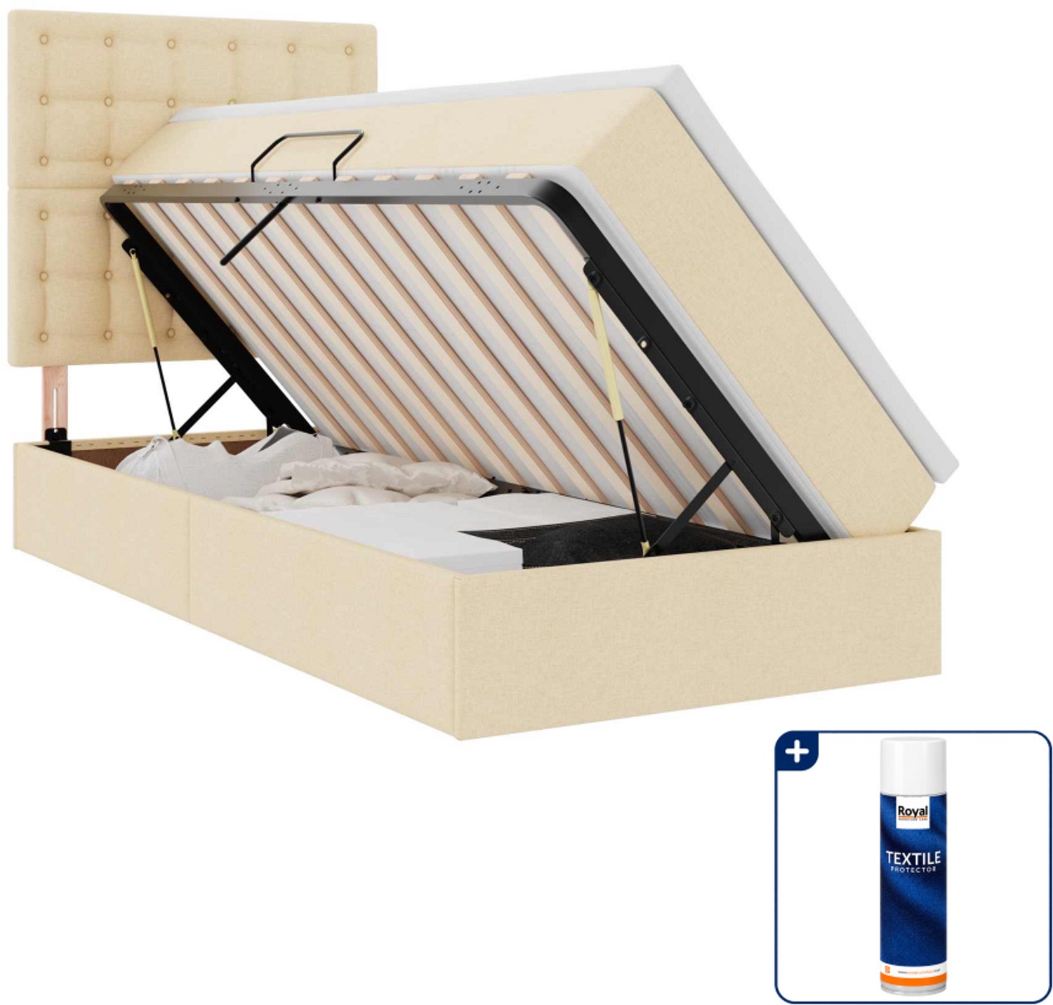 vidaXL opbergbed met matras - 90 x 200 cm - kunstleer - crème - Inclusief textielbeschermer 500 ml Blauw