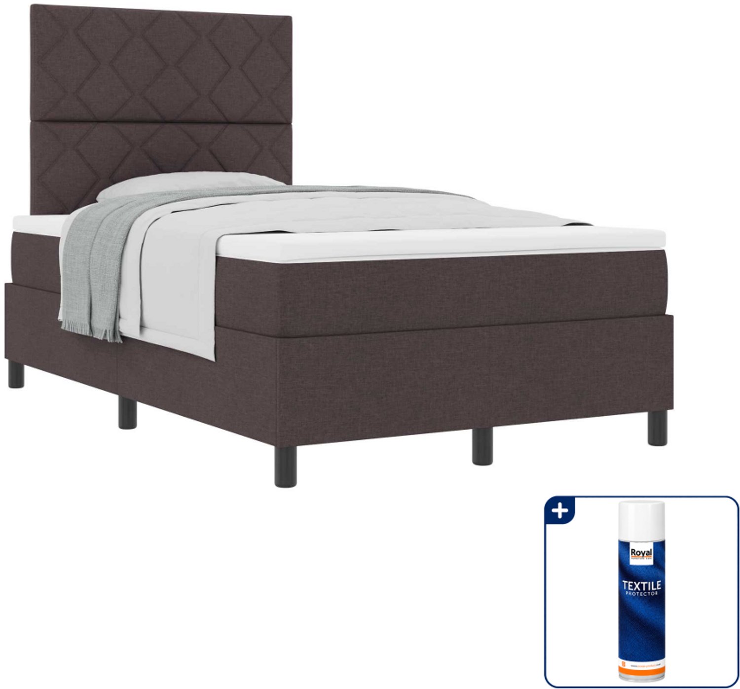 vidaXL boxspringbed - 120 x 190 cm - donkerbruin - Inclusief textielbeschermer 500 ml