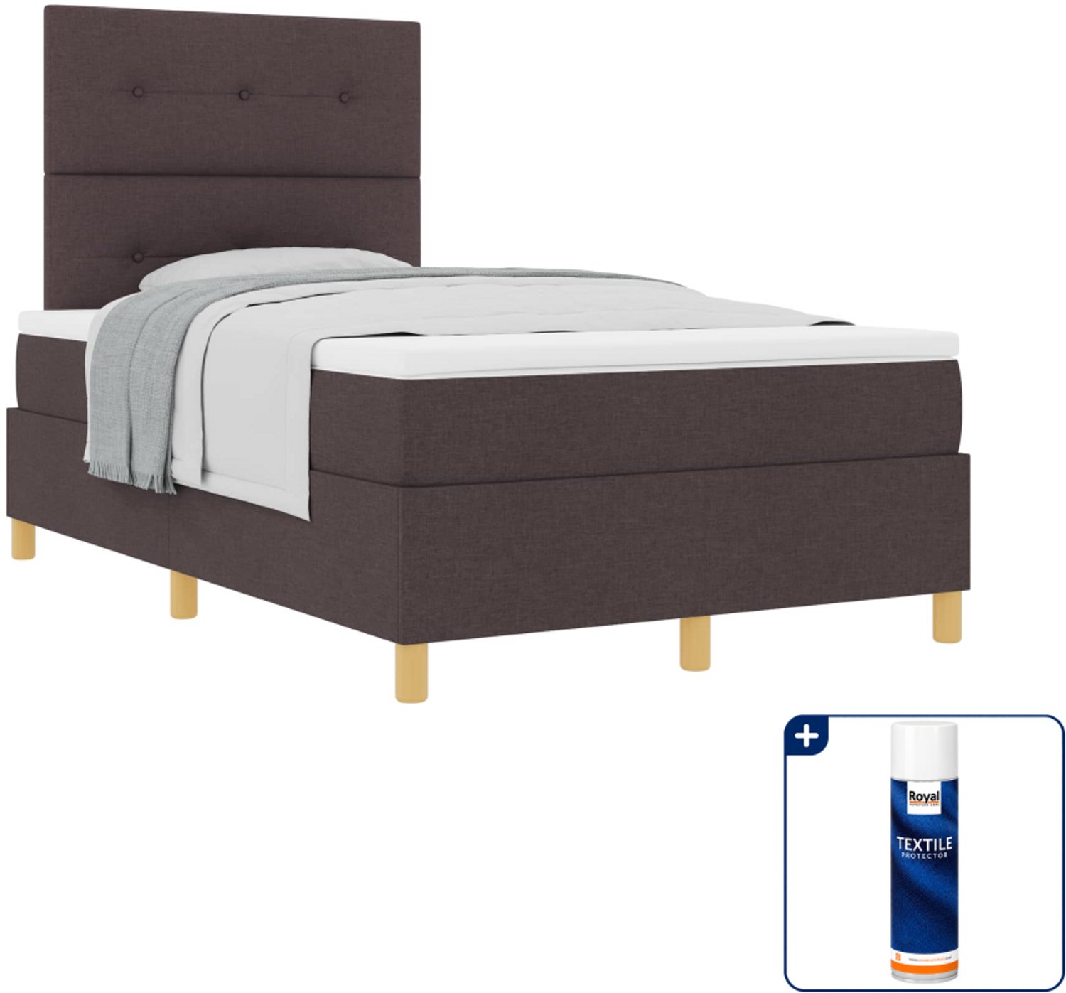 vidaXL boxspringbed - 120 x 200 cm - stof - donkerbruin - Inclusief textielbeschermer 500 ml Lichtgrijs