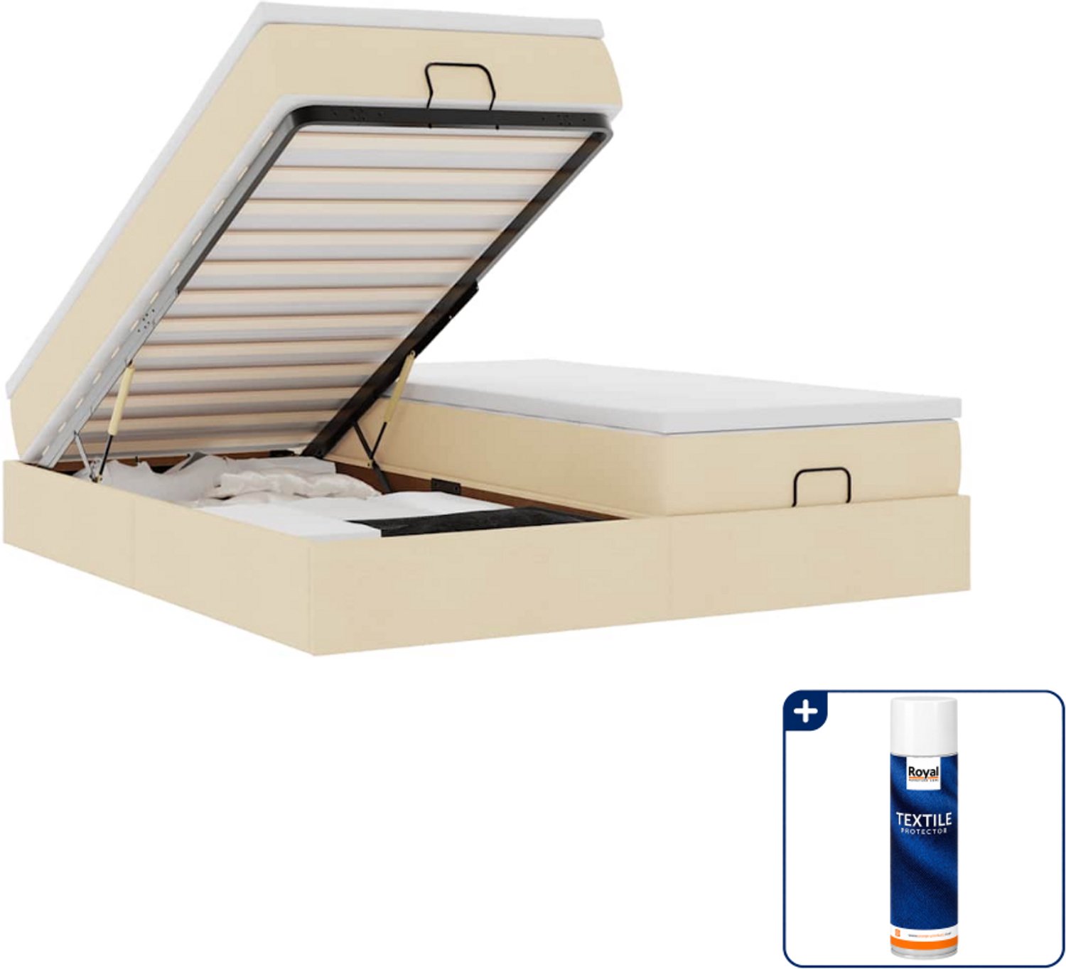 vidaXL ottoman bed - 200 x 200 cm - stof - crèmekleurig - Inclusief textielbeschermer 500 ml Grijs