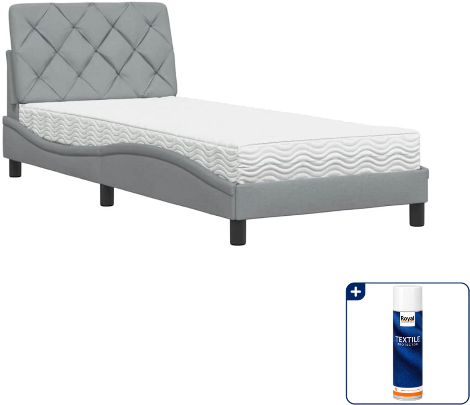 vidaXL Piran bed met matras - 90 x 190 cm - lichtgrijs - Inclusief textielbeschermer 500 ml