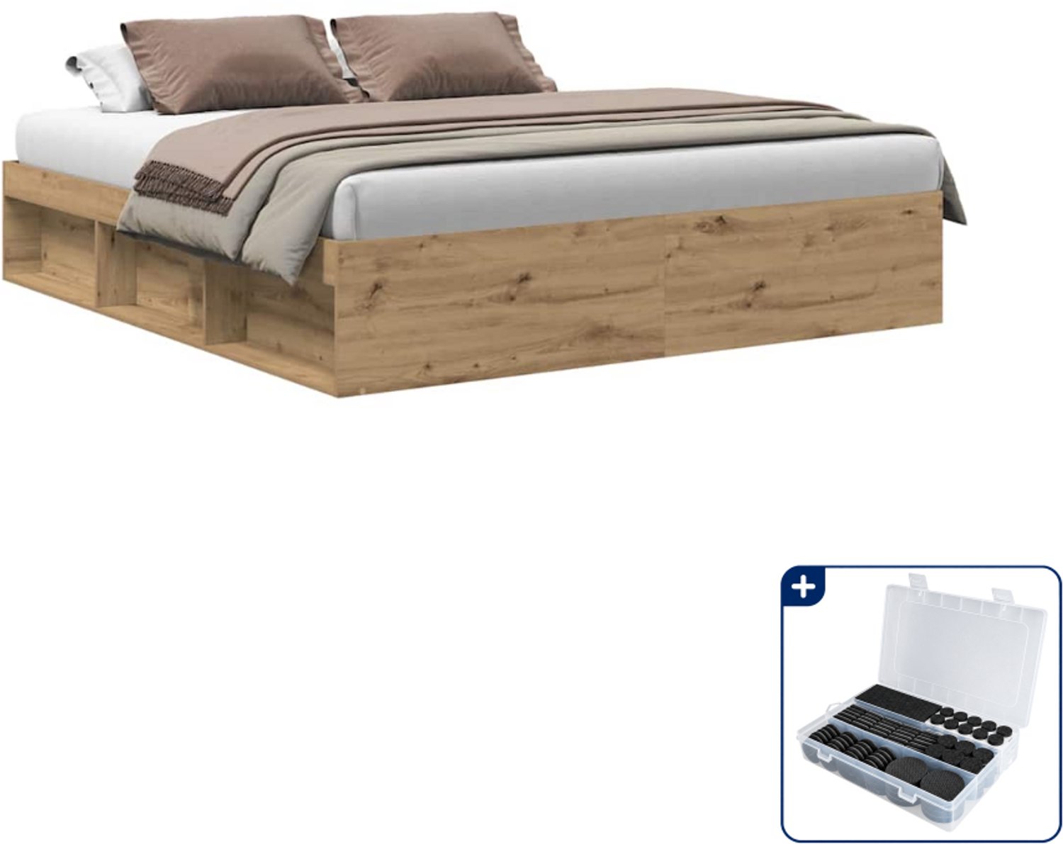 vidaXL Bedframe 200 x 200 cm - bewerkt hout - artisan eiken - Inclusief antikrasvilt 177-delig