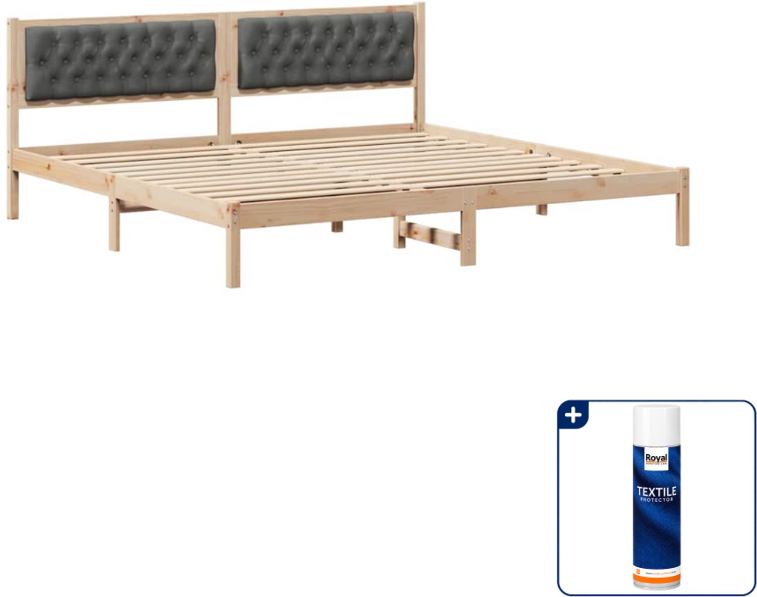 vidaXL Bedframe - 200 x 200 cm - massief grenenhout - donkergrijs - Inclusief textielbeschermer 500 ml Taupe