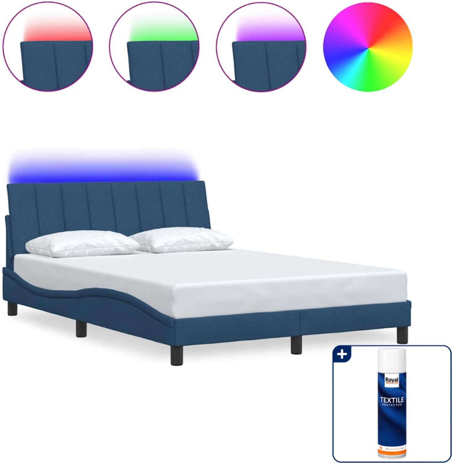 vidaXL Dover bedframe - 140 x 190 cm - blauw - Inclusief textielbeschermer 500 ml Grijs