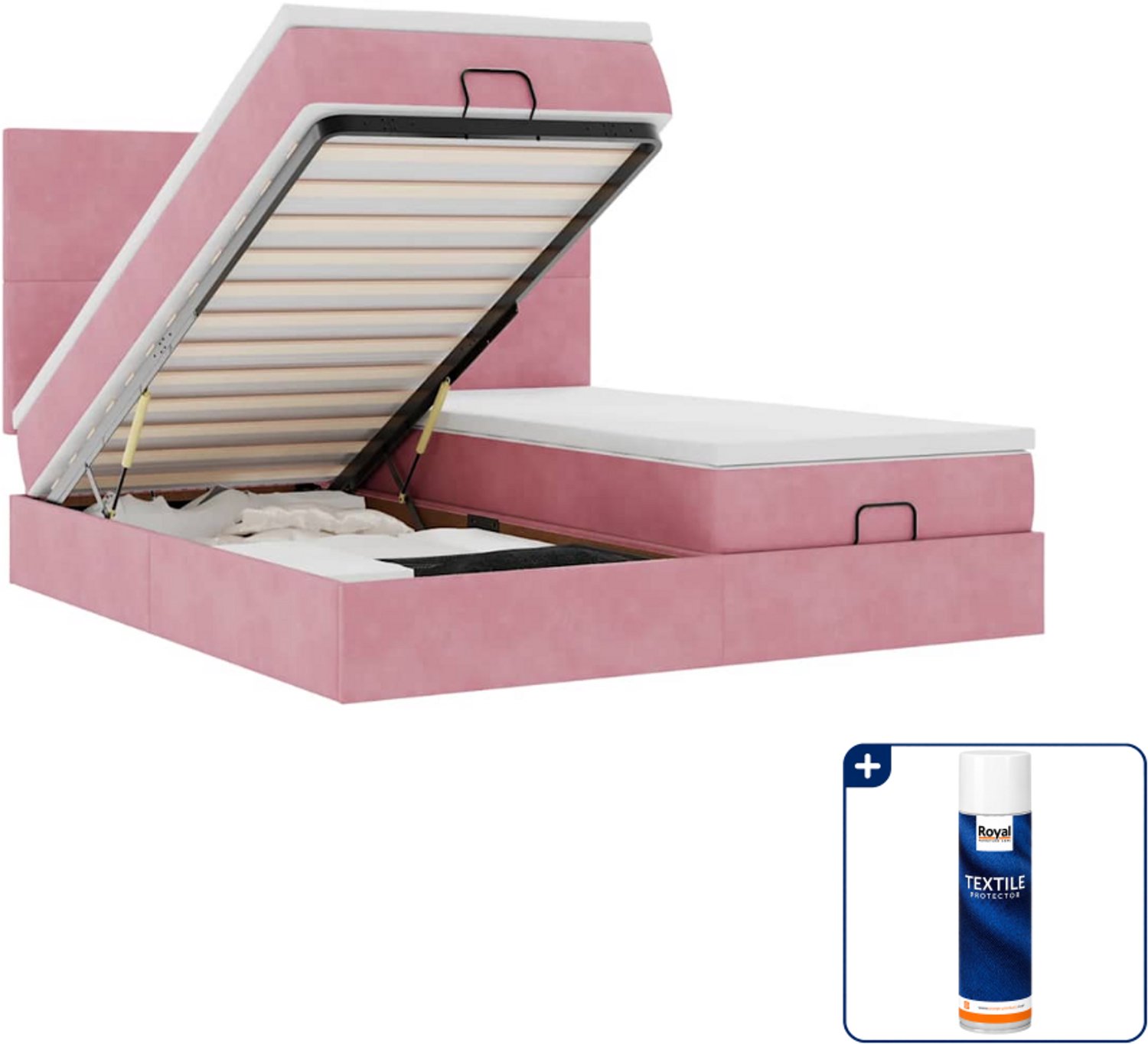 vidaXL Ottoman bed Kingsize - 180 x 200 cm - fluweel - roze - Inclusief textielbeschermer 500 ml