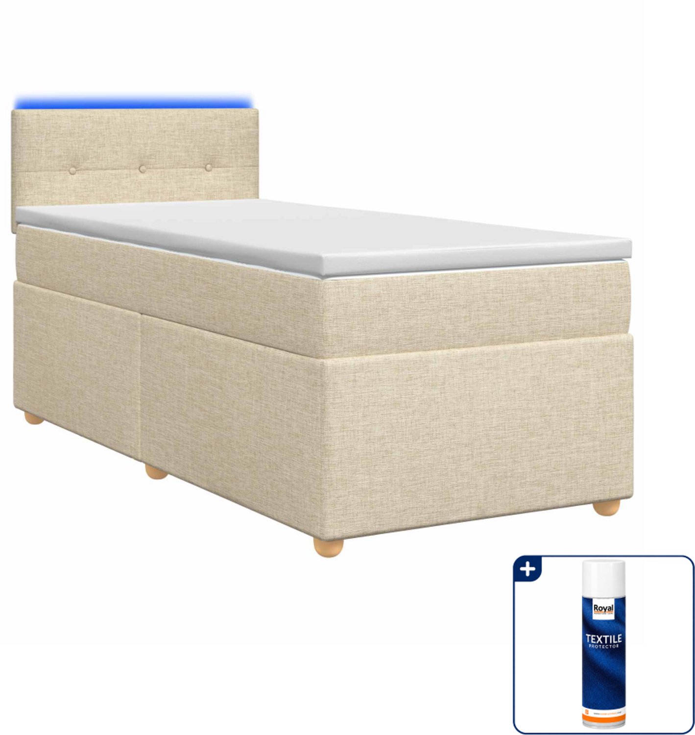 vidaXL boxspringbed met matras - 80 x 200 cm - crèmekleurig - Inclusief textielbeschermer 500 ml