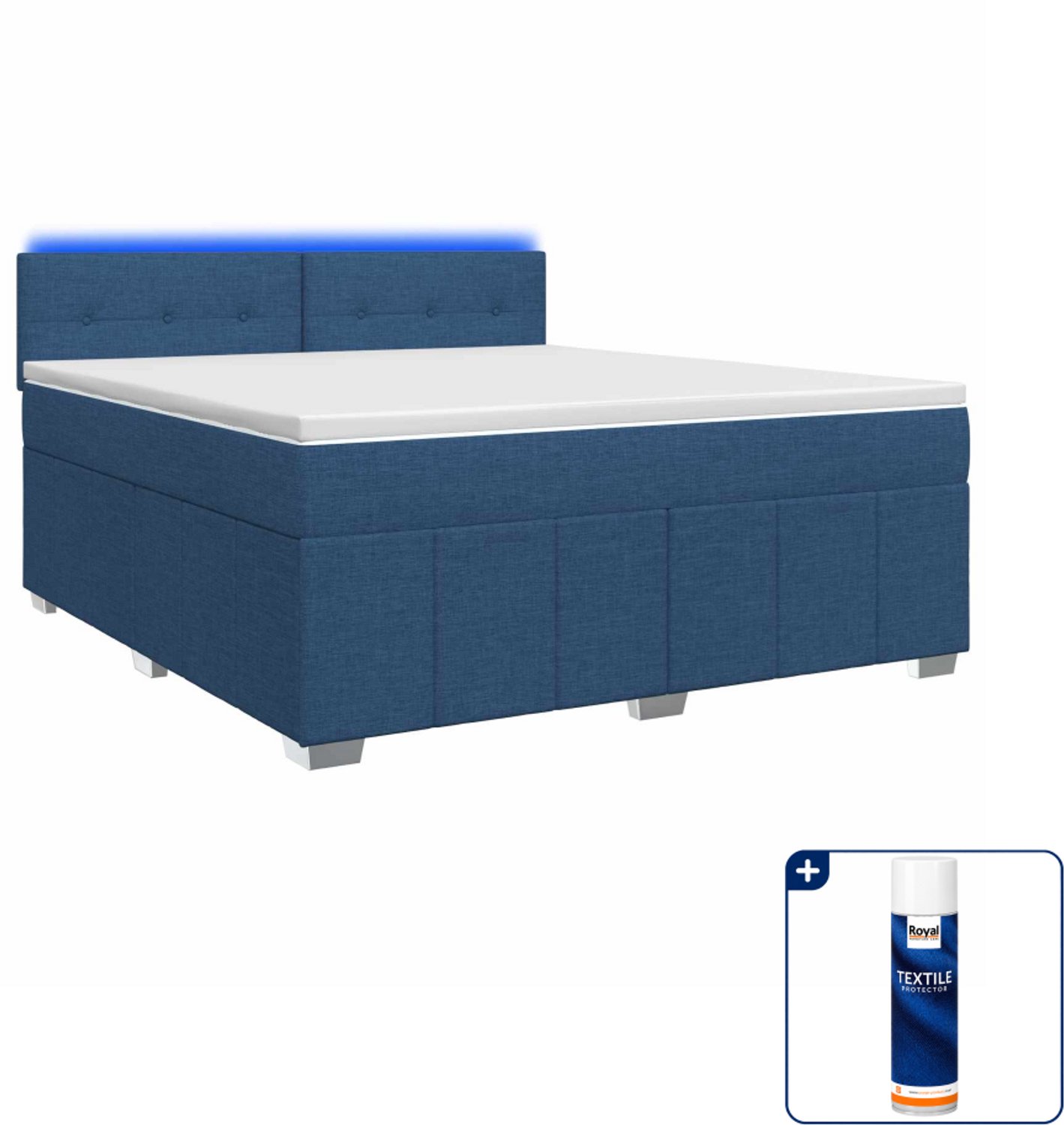 vidaXL boxspringbed Small double 140 x 200 cm - blauw - Inclusief textielbeschermer 500 ml