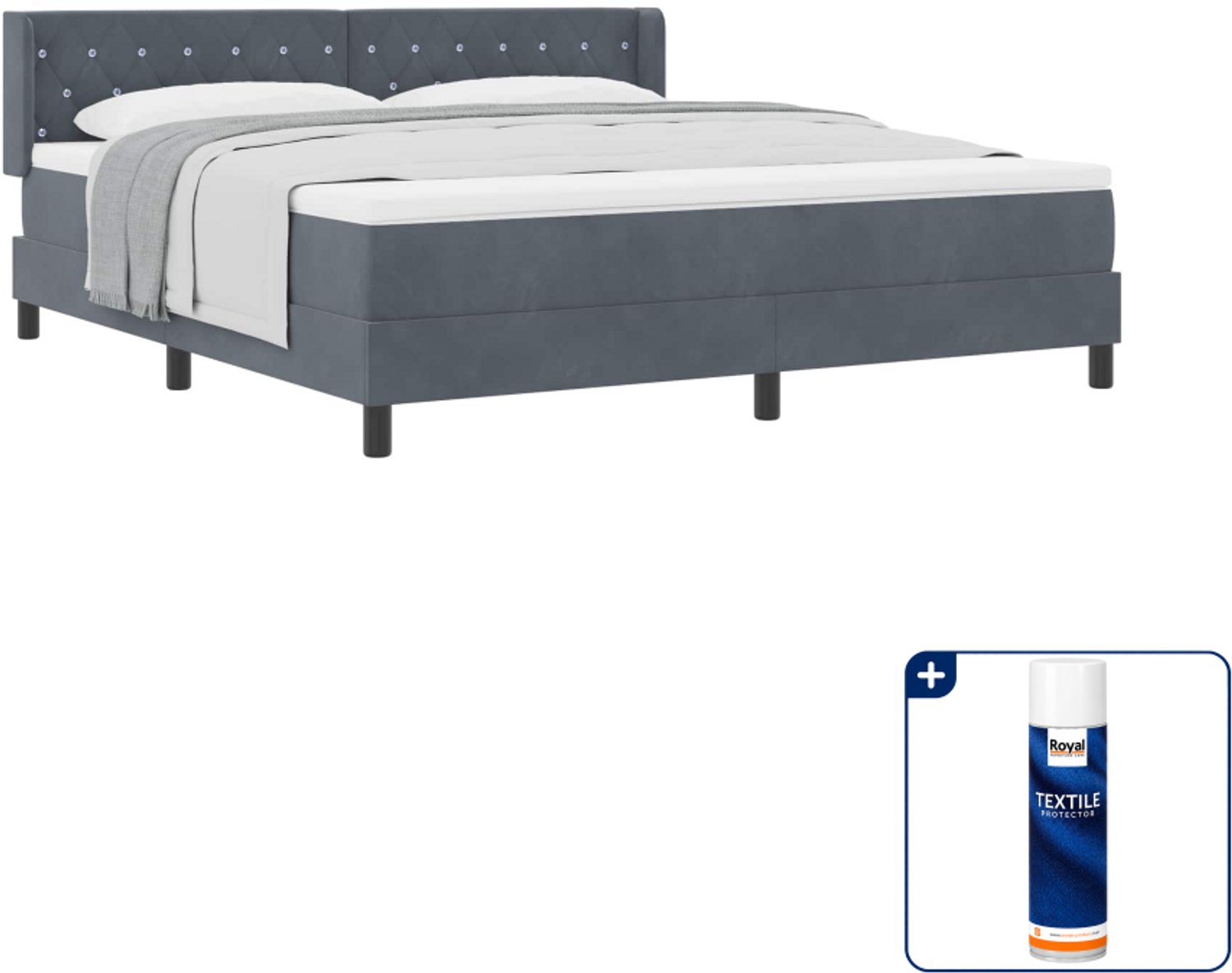 vidaXL Kingsize boxspringbed - 180 x 200 cm - donkergrijs - Inclusief textielbeschermer 500 ml