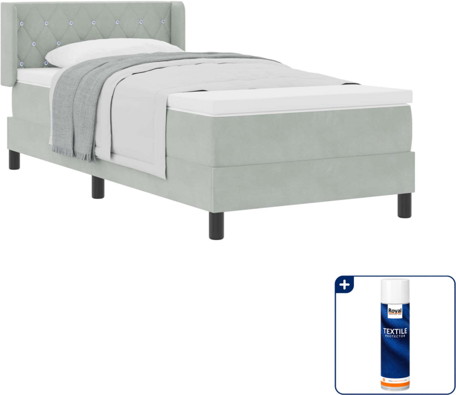 vidaXL boxspringbed - 90 x 200 cm - lichtgrijs - Inclusief textielbeschermer 500 ml