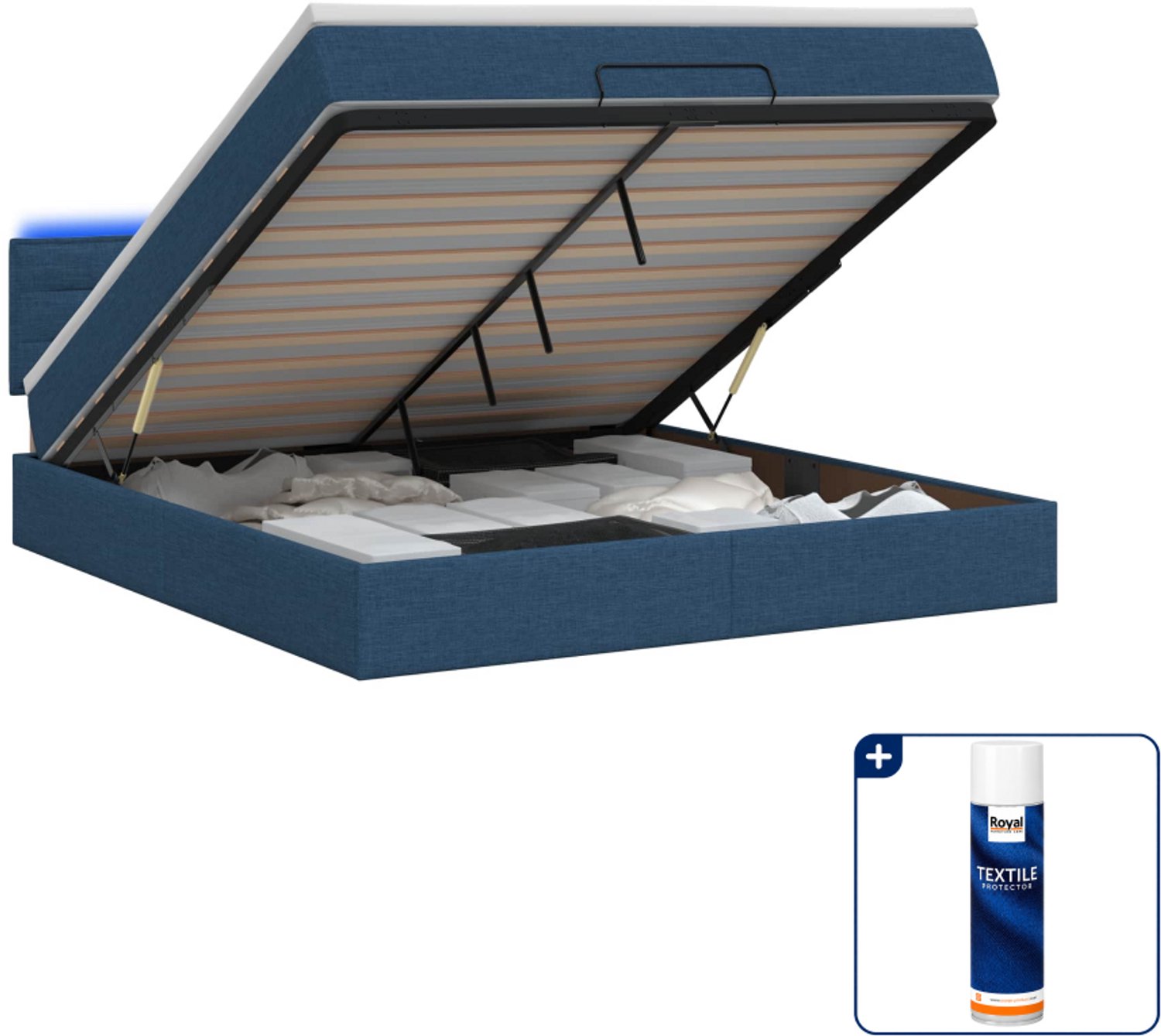 vidaXL ottoman bed - 140 x 190 cm - blauw - Inclusief textielbeschermer 500 ml