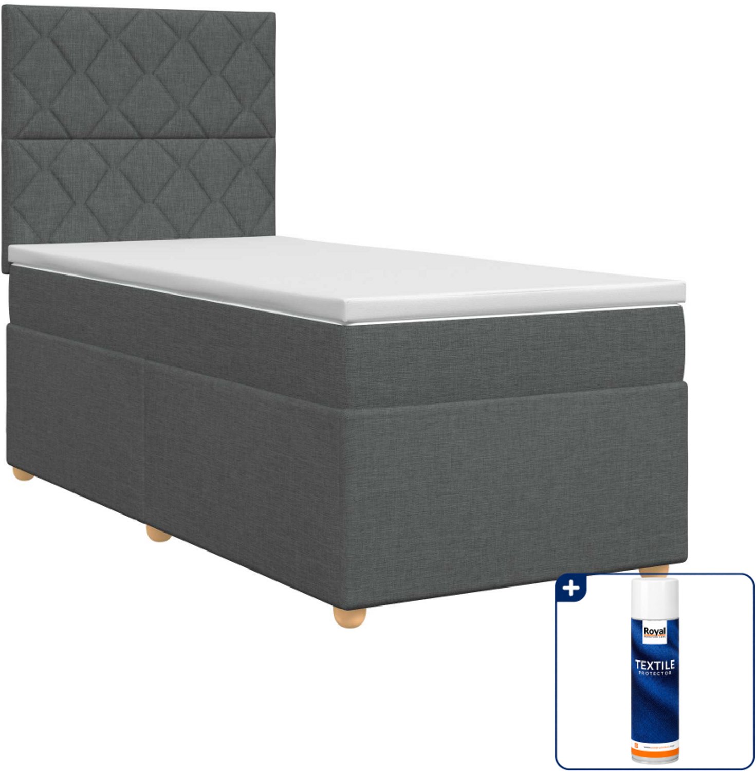 vidaXL boxspringbed - 90 x 200 cm - donkergrijs - Inclusief textielbeschermer 500 ml Donker Grijn
