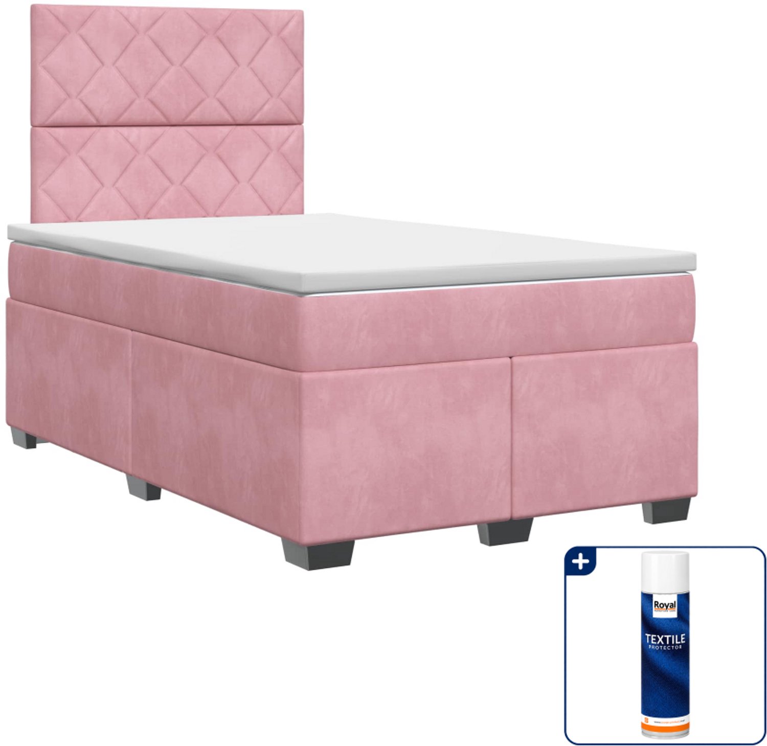 vidaXL boxspringbed met matras - 120 x 200 cm - fluweel - roze - Inclusief textielbeschermer 500 ml