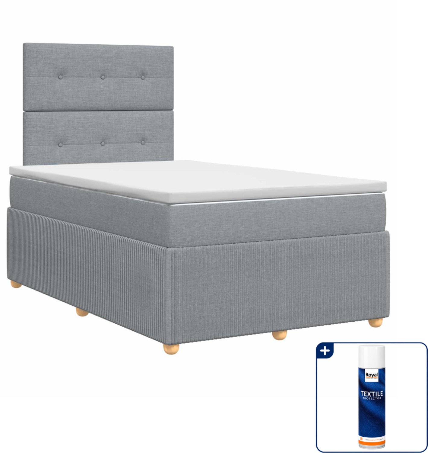 vidaXL boxspringbed met matras 120 x 190 cm - stof - lichtgrijs - Inclusief textielbeschermer 500 ml