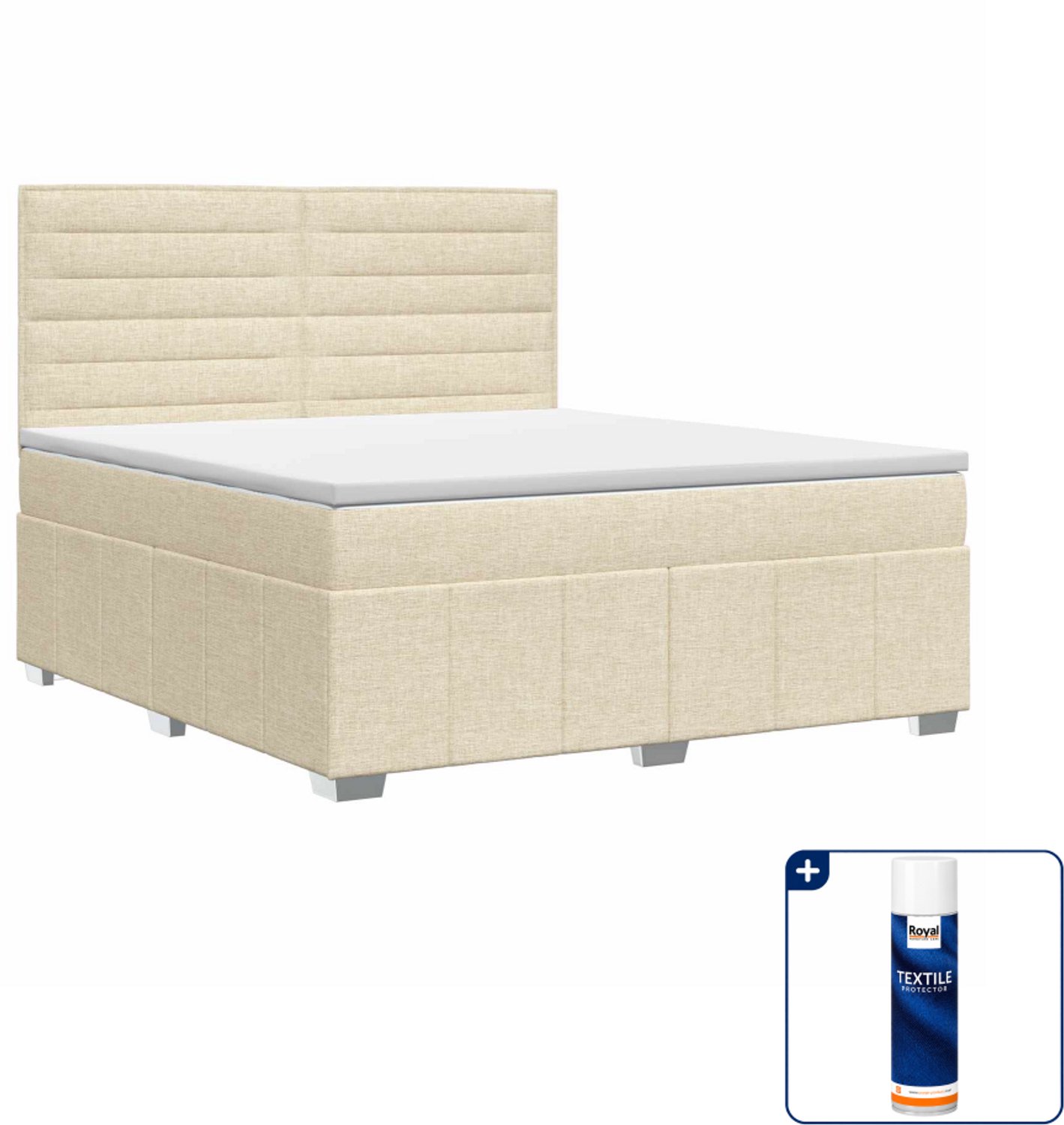 vidaXL boxspringbed met matras - 140 x 190 cm - crèmekleurig - Inclusief textielbeschermer 500 ml