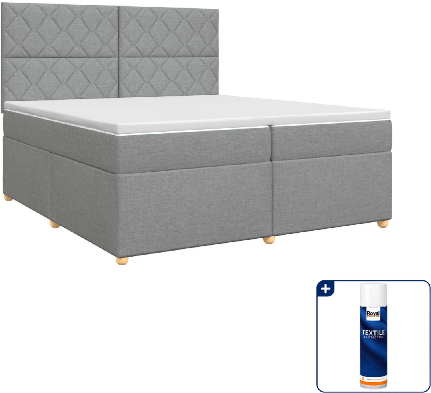 vidaXL boxspringbed met matras - 200 x 200 cm - lichtgrijs - Inclusief textielbeschermer 500 ml