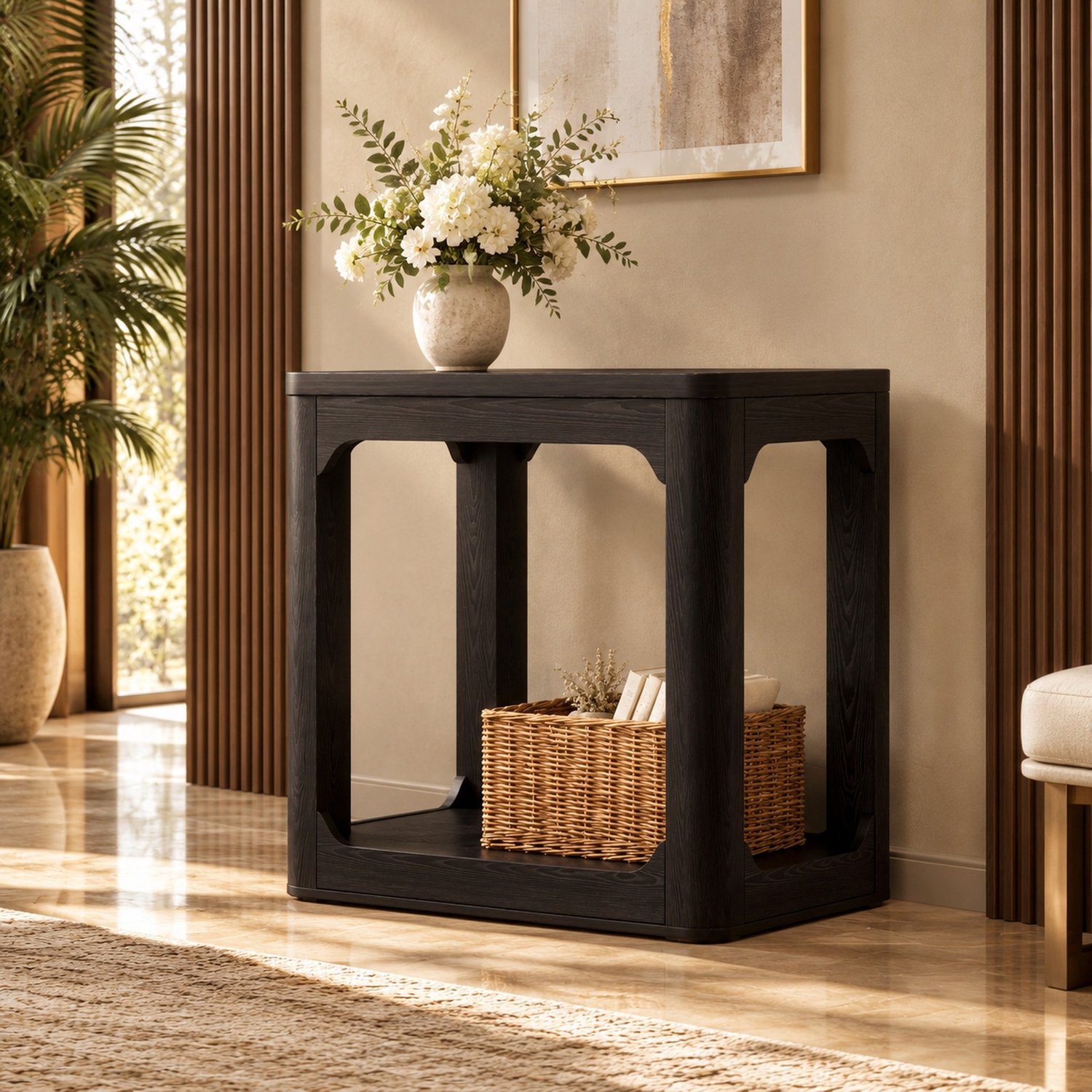 Wishdor Bijzettafels set van 2 - Twee niveaus met opbergruimte - Afgeronde hoeken en matte afwerking - Modern en minimalistisch - Woonkamer slaapkamer kantoor - MDF - Zwart - 50 x 40 x 60 cm