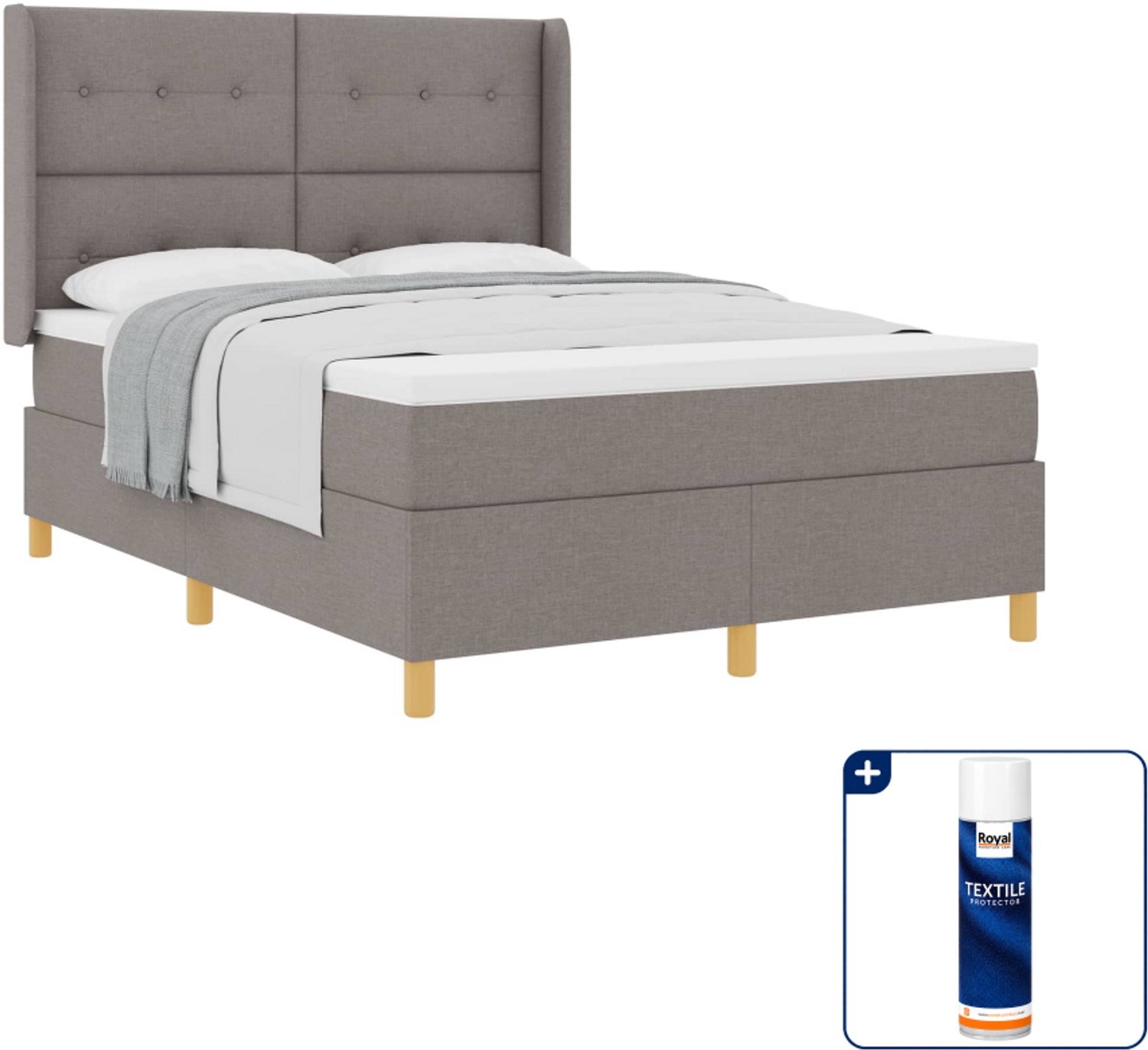 vidaXL boxspringbed Small double - 140 x 200 cm - taupe - Inclusief textielbeschermer 500 ml