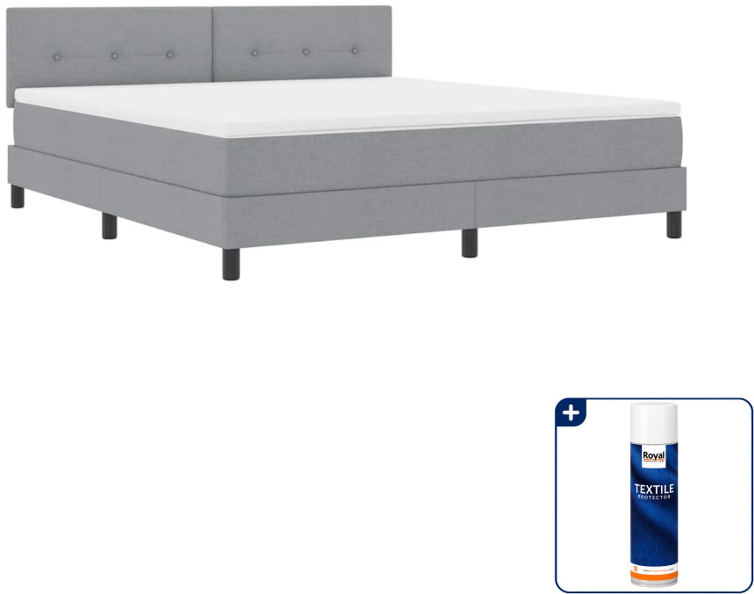 vidaXL Boxspring Kingsize - 180 x 200 cm - stof - lichtgrijs - Inclusief textielbeschermer 500 ml