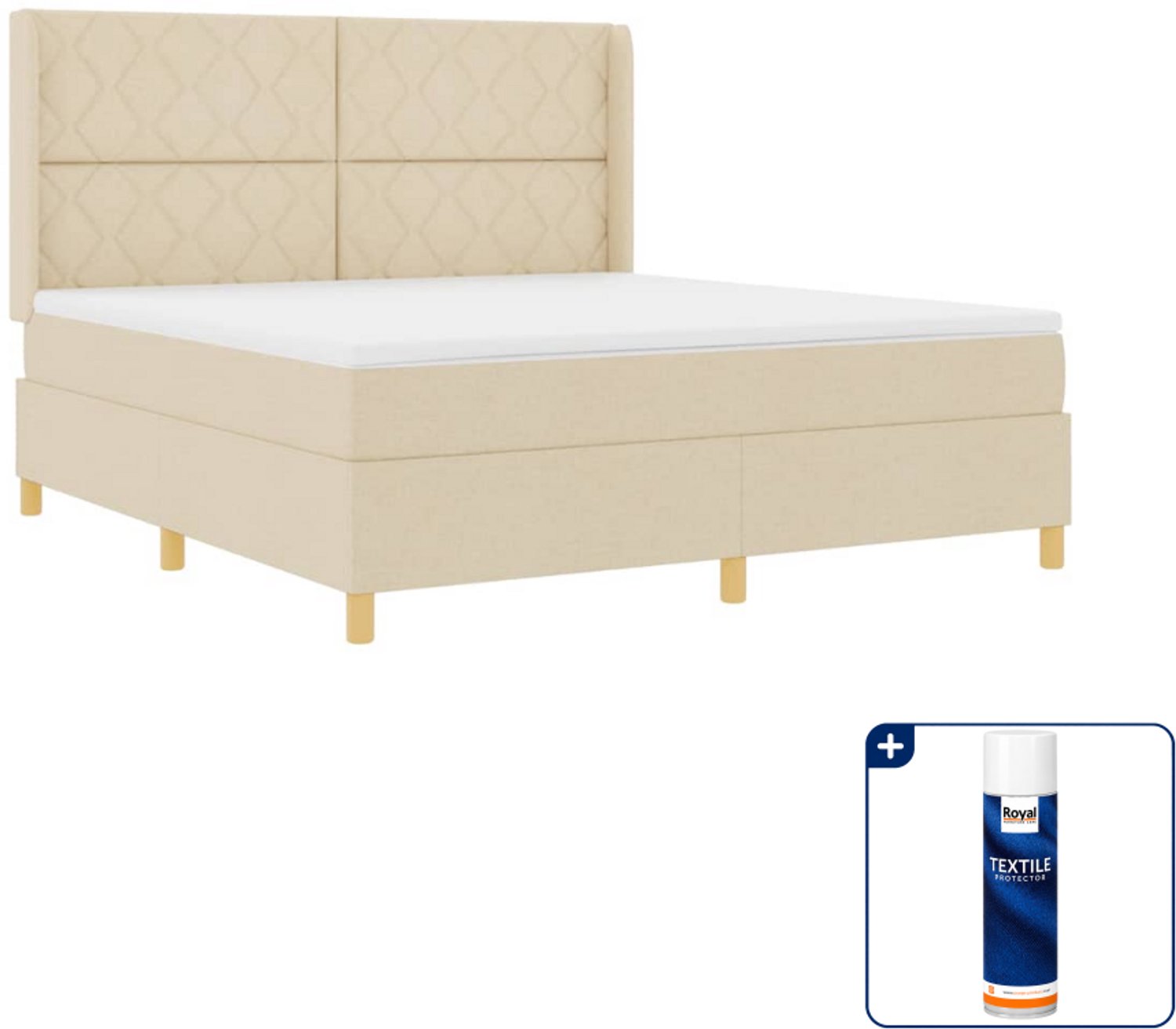 vidaXL Kingsize boxspringbed - 180 x 200 cm - crème - Inclusief textielbeschermer 500 ml