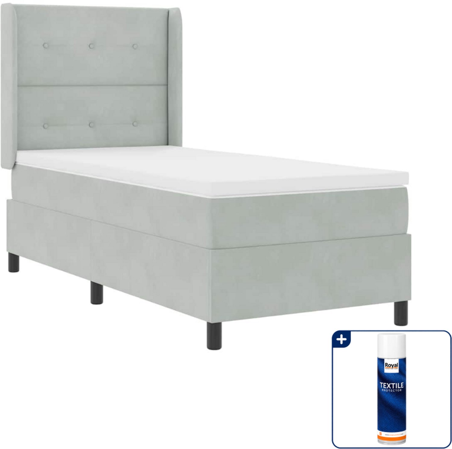 vidaXL boxspringbed - 90 x 190 cm - lichtgrijs - Inclusief textielbeschermer 500 ml