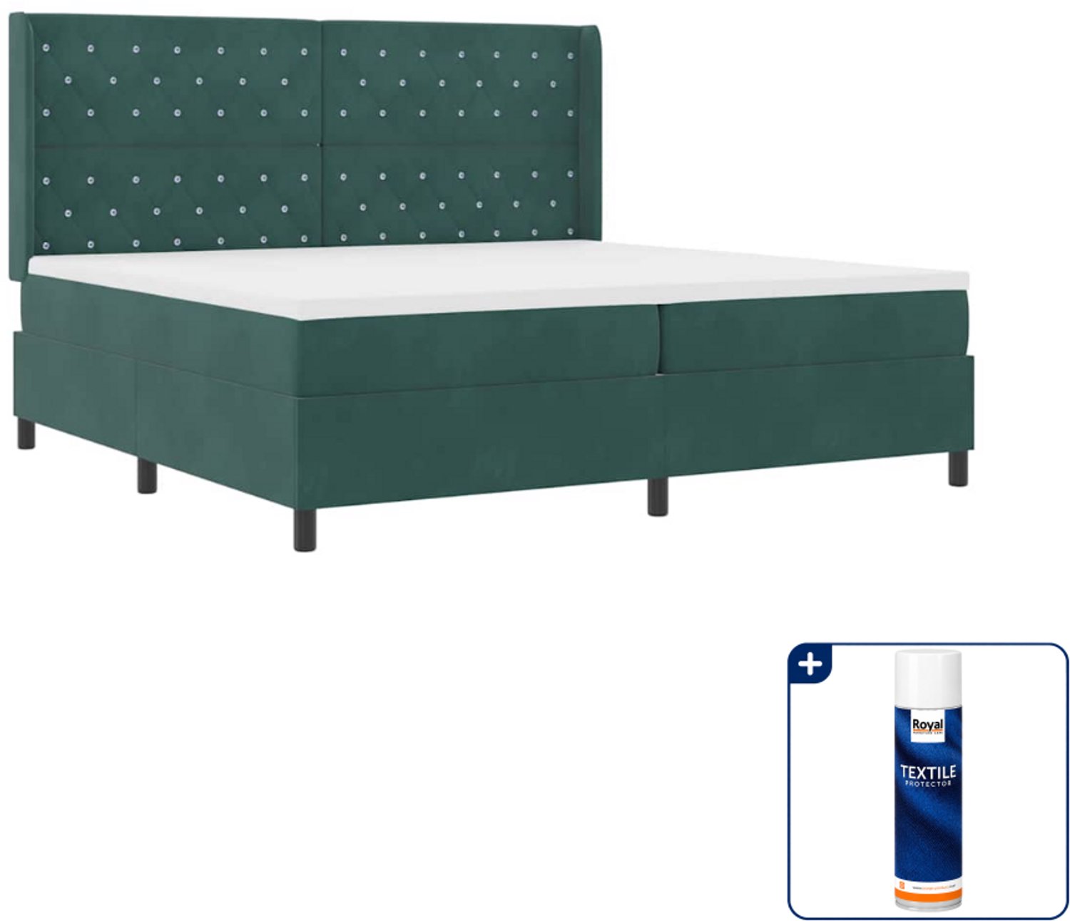 vidaXL Boxspringbed - 200 x 200 cm - fluweel - donkergroen - Inclusief textielbeschermer 500 ml