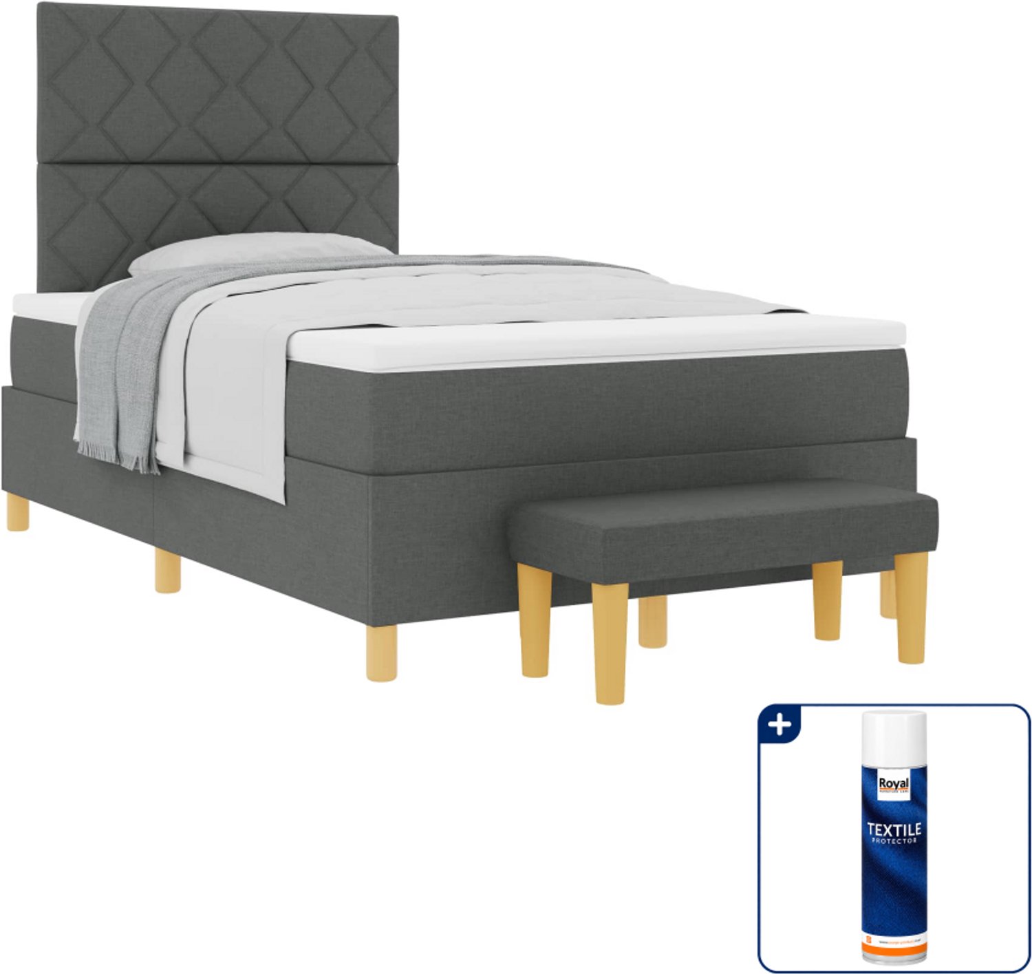vidaXL boxspring met bank - 190 x 120 cm - donkergrijs - Inclusief textielbeschermer 500 ml
