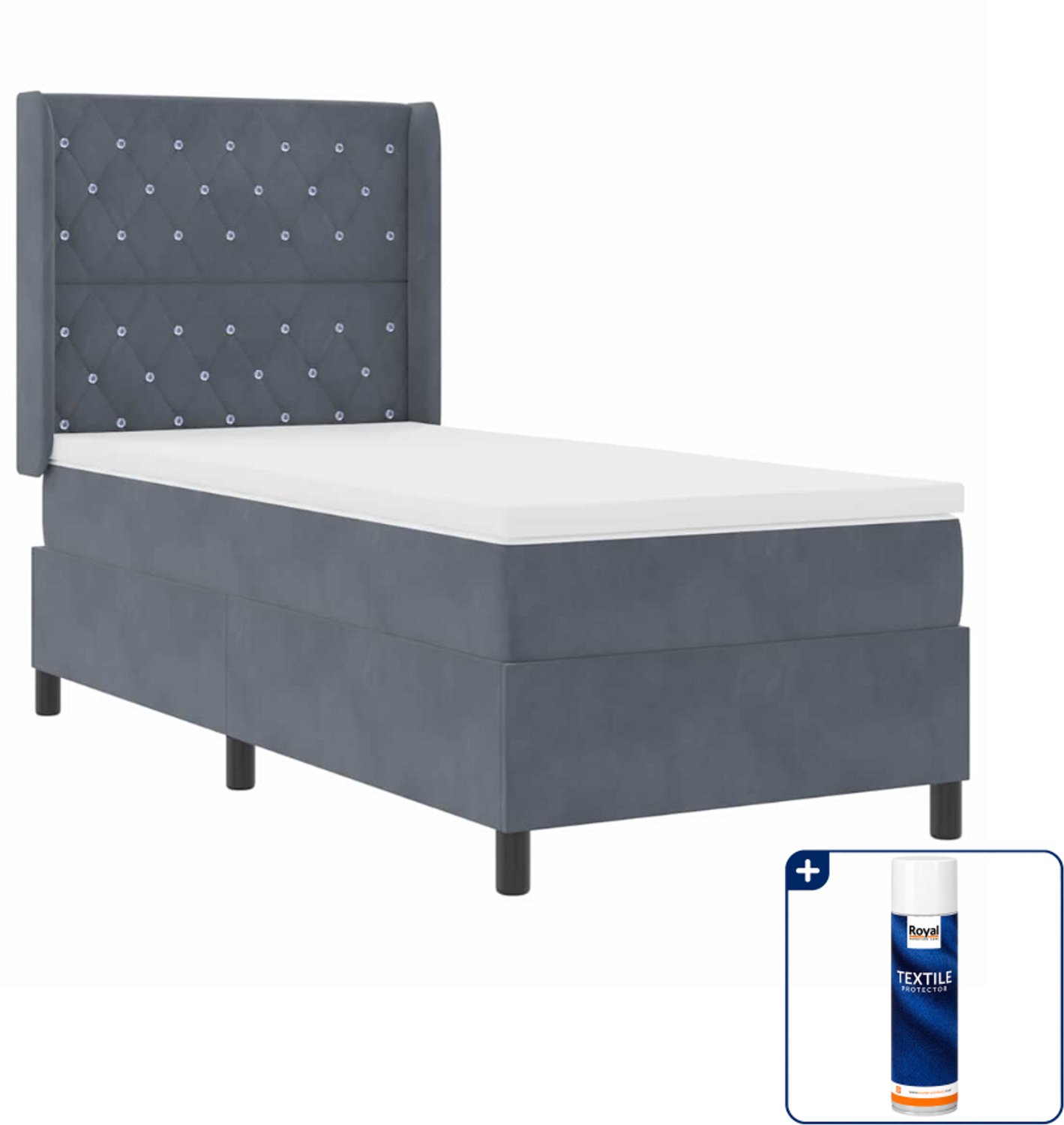 vidaXL boxspringbed met matras met LED - 90 x 200 cm - donkergrijs - Inclusief textielbeschermer 500 ml