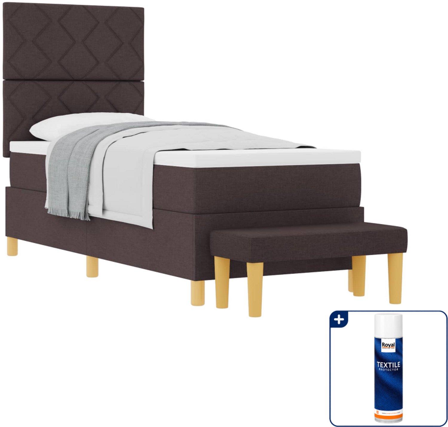 vidaXL boxspring met bank - 200 x 80 cm - stof - donkerbruin - Inclusief textielbeschermer 500 ml