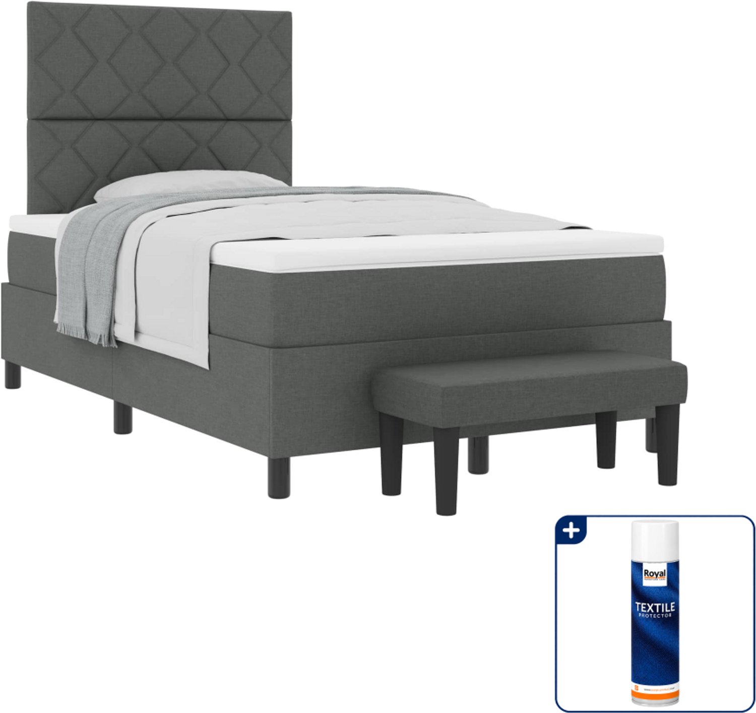 vidaXL boxspringbed - 120 x 200 cm - donkergrijs - Inclusief textielbeschermer 500 ml Taupe