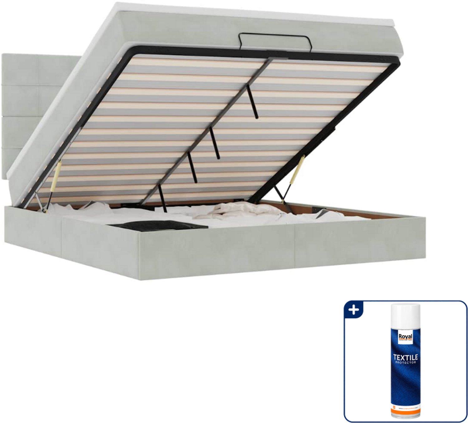 vidaXL Kingsize ottomaan bed - 180 x 200 cm - fluweel - lichtgrijs - Inclusief textielbeschermer 500 ml Crème